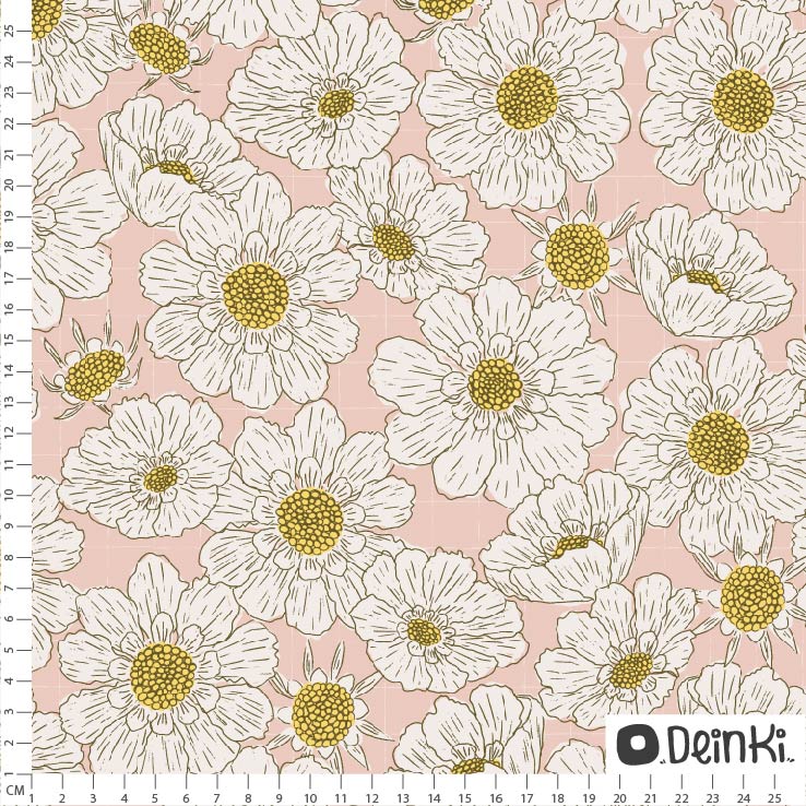 Bio Stoff  - Taubenskabiose Rosa - Deinki, rosa, Floral & Blumen