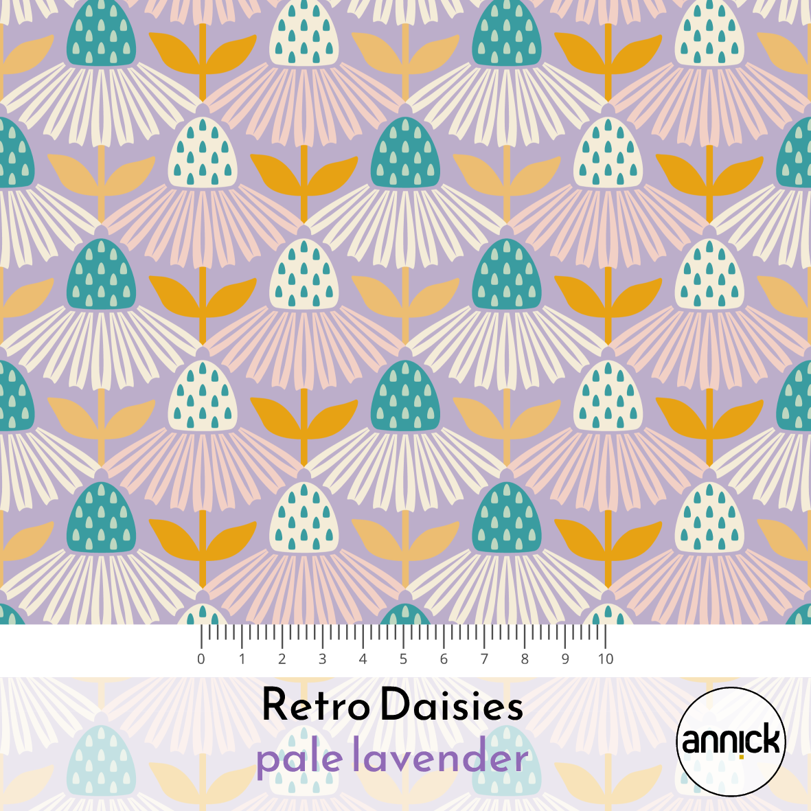 Bio Stoff  -  Retro Daisies Pale Lavender  - Annick, Floral & Blumen, lila