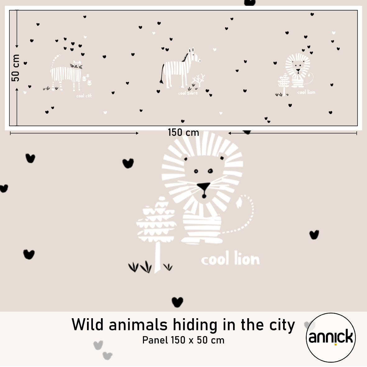 Bio Fabric - Wild Animals Hiding In The City Panel by Annick in beige