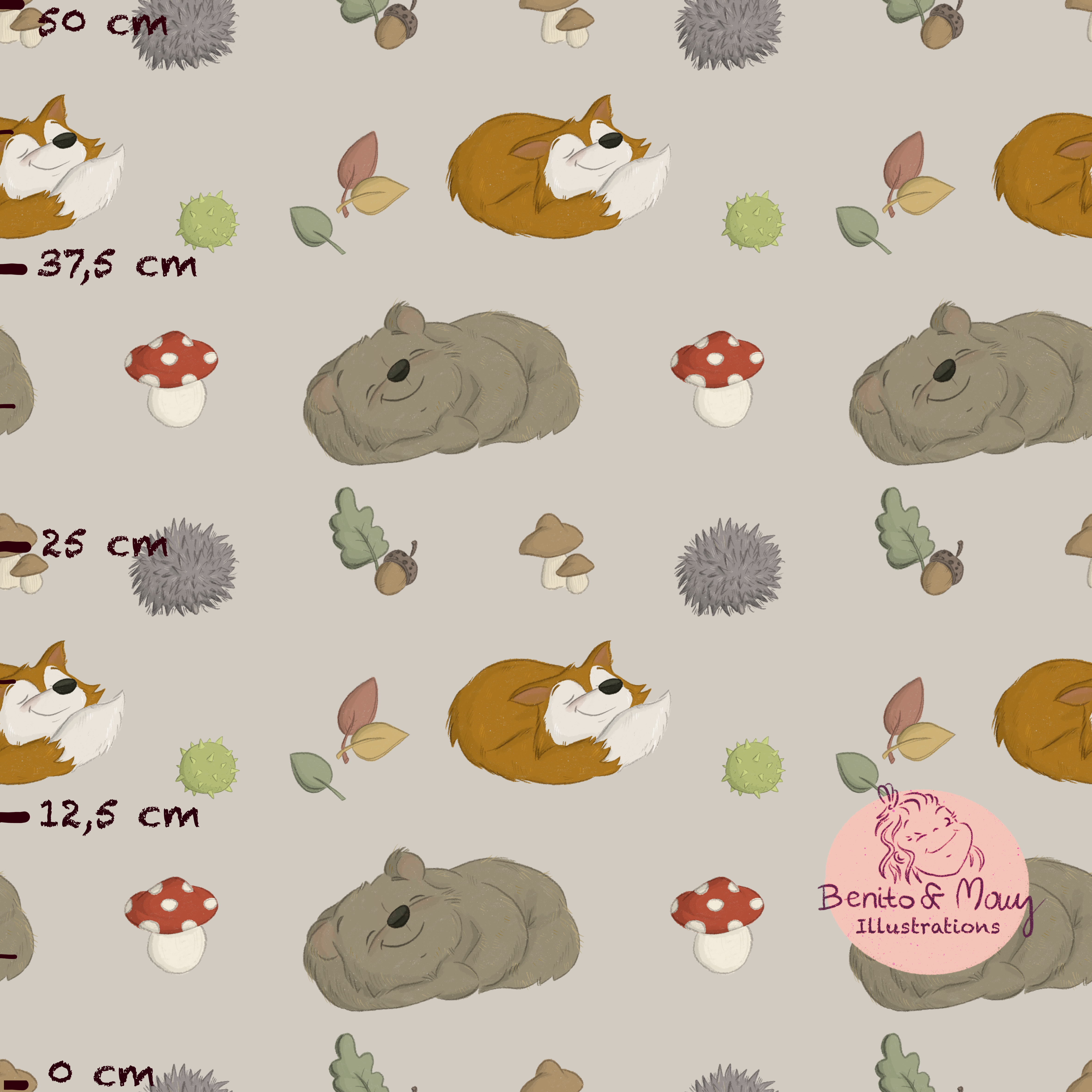 Bio Stoff - Waldträume Graubraun Klein von Benito Und Maus Illustrations in grau