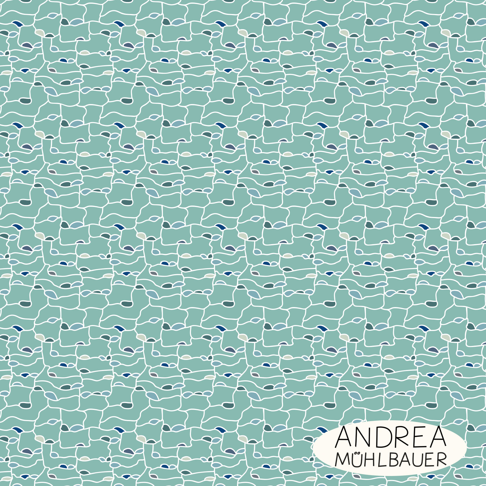 Organic Fabric - Waves Turquoise by Andrea Mühlbauer in turquoise