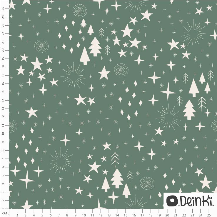 Bio Webware Stoff - Winterhimmel Grün - Deinki, grün, Winter, Sterne, 100% Bio-Baumwolle Bio Webware Stoff - Winterhimmel Grün - Deinki, grün, Winter, Sterne, 100% Bio-Baumwolle