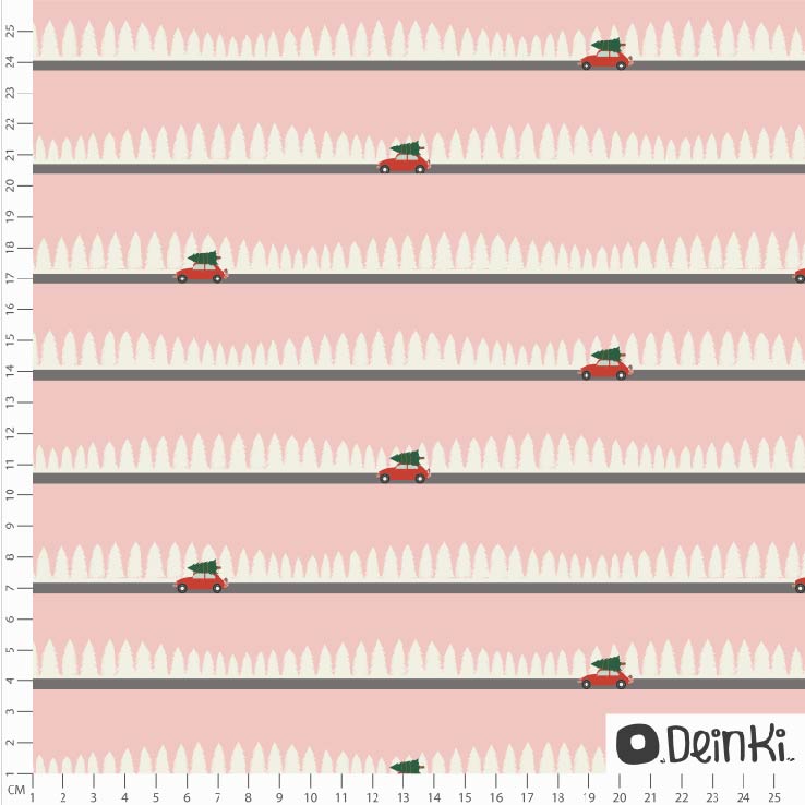 Bio Stoff  - Driving Home for Christmas Rosa - Deinki, rosa, Weihnachten, Winter, Streifen