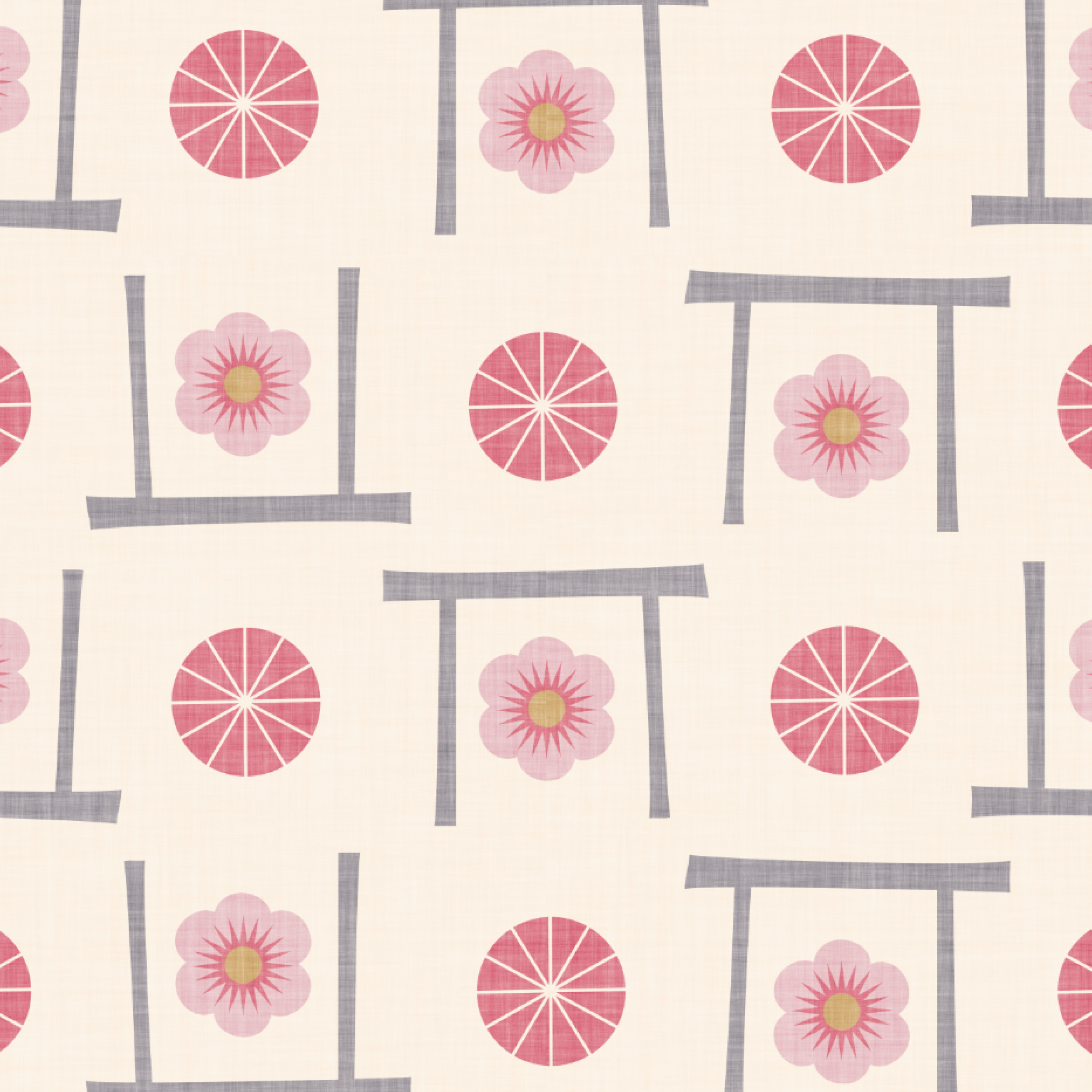 Bio Stoff  - Japanische Schirme und Kirschblüten creme