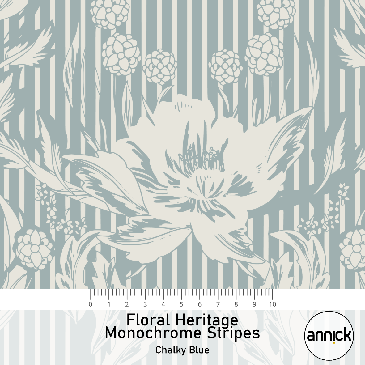 Bio Stoff - Floral Heritage Monochrome Stripes Chalky Blue von Annick in blau Bio Stoff - Floral Heritage Monochrome Stripes Chalky Blue von Annick in blau