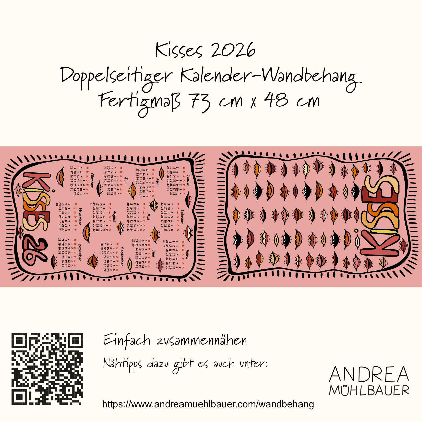 Bio Stoff - Kisses Kalender26 von Andrea Muehlbauer in rosa