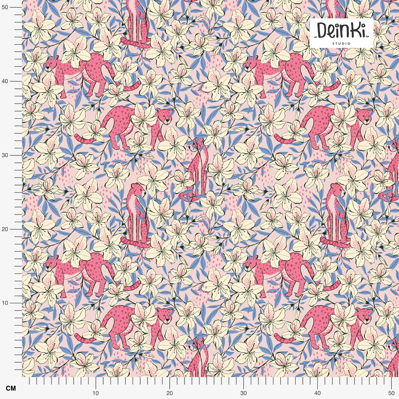 Bio-Stoff - Leoparden und Azaleen rosa