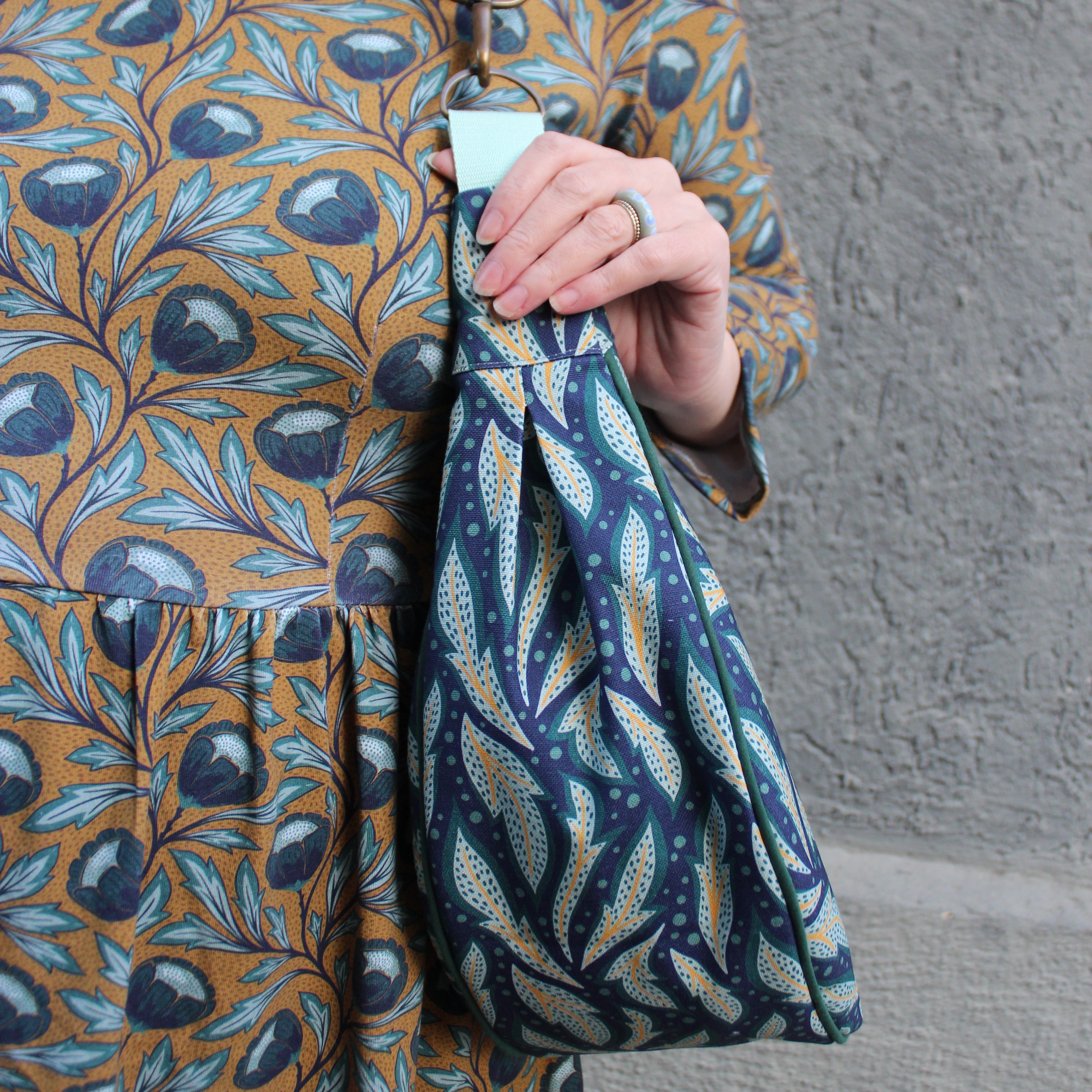 Bio Stoff - Autumn Poetry Leaves Blue by Sanne Paul in blue