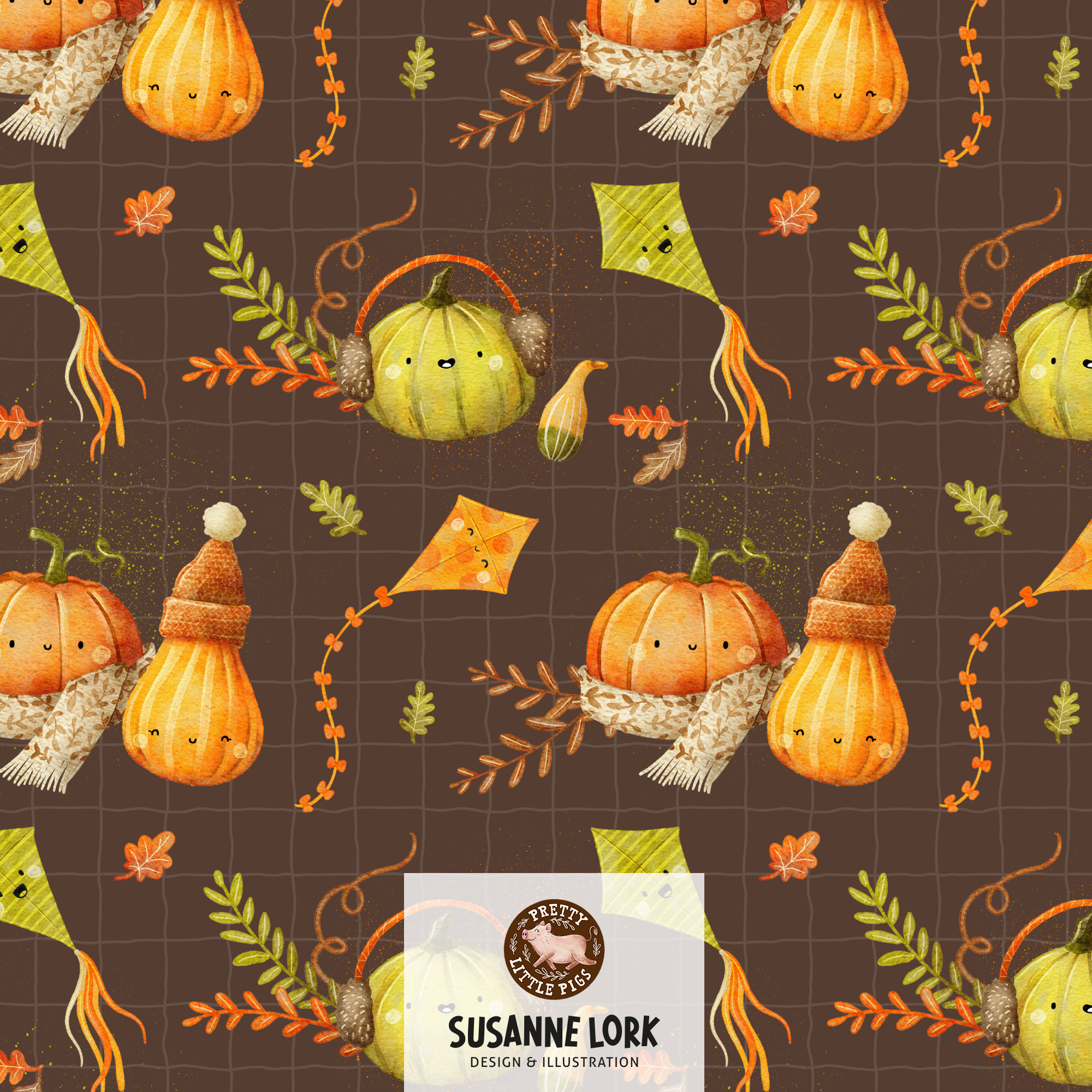 Bio Stoff - Cozy Pumpkins Chocolate von Pretty Little Pigs in braun