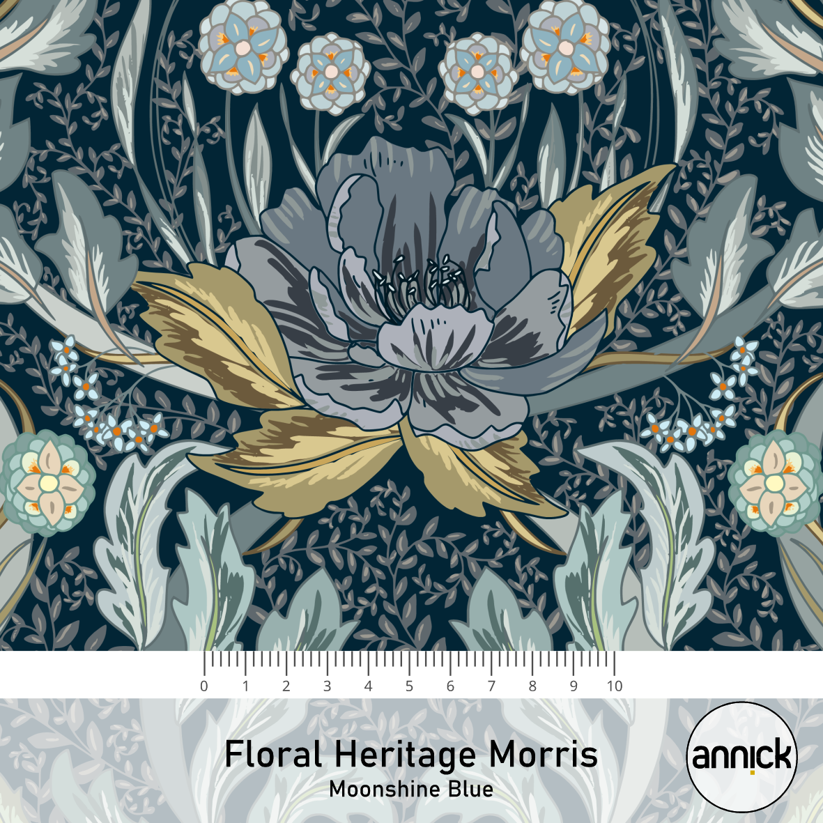 Bio Fabric - Floral Heritage Morris Moonshine Blue by Annick in blue