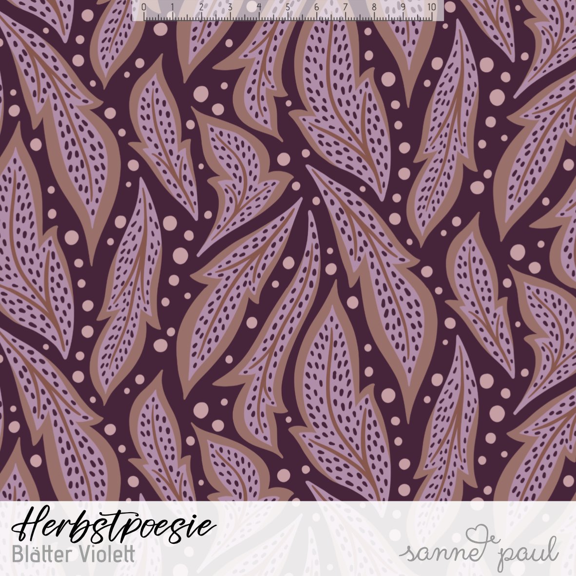 Organic Fabric - Autumn Poetry Leaves Violet by Sanne Paul in purple