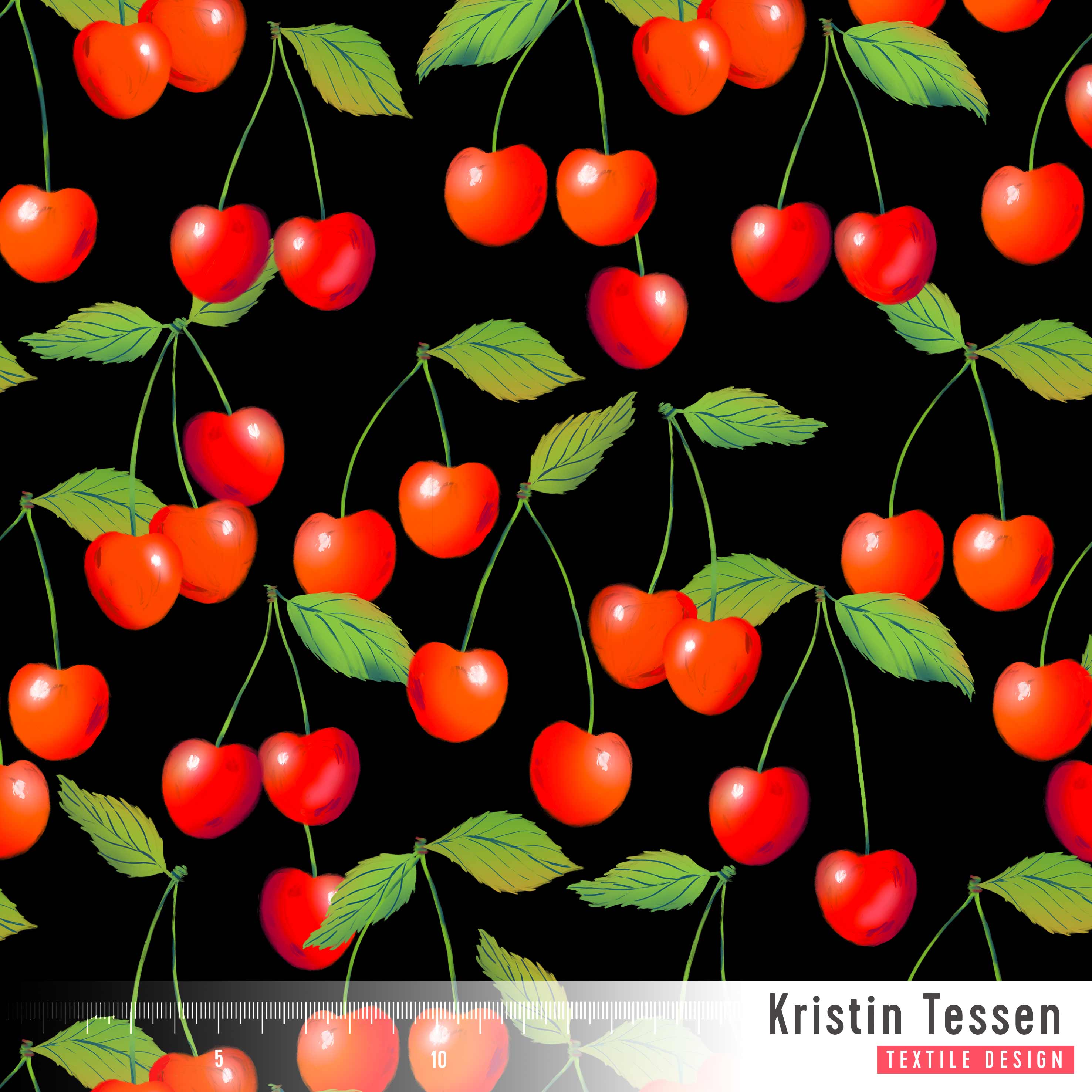 Bio Fabric - Cherries Black by Kristin Tessen in black