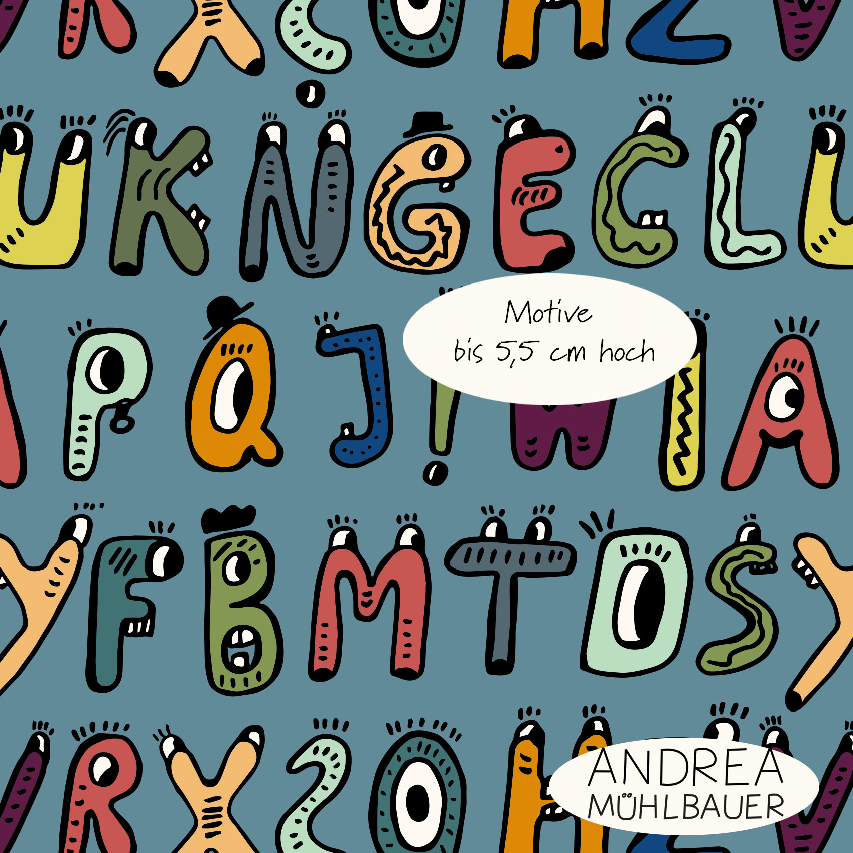 Bio Webware Stoff - Buchstaben ABC Blau - AndreaMuehlbauer, blau, Kinder, Schule 100% Bio-Baumwolle Bio Webware Stoff - Buchstaben ABC Blau - AndreaMuehlbauer, blau, Kinder, Schule 100% Bio-Baumwolle