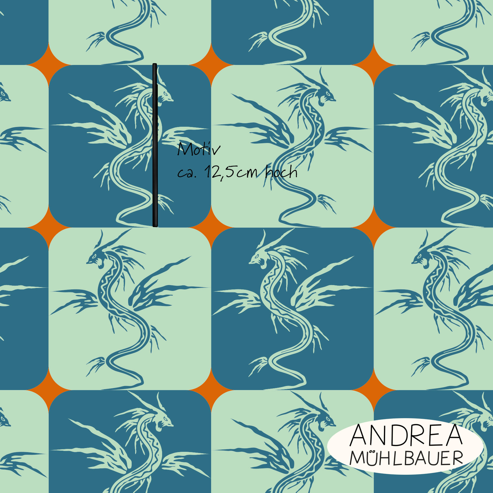 Bio Webware Stoff - Dragon Chess - AndreaMuehlbauer, petrol, grün, Fantasy, 100% Bio-Baumwolle Bio Webware Stoff - Dragon Chess - AndreaMuehlbauer, petrol, grün, Fantasy, 100% Bio-Baumwolle