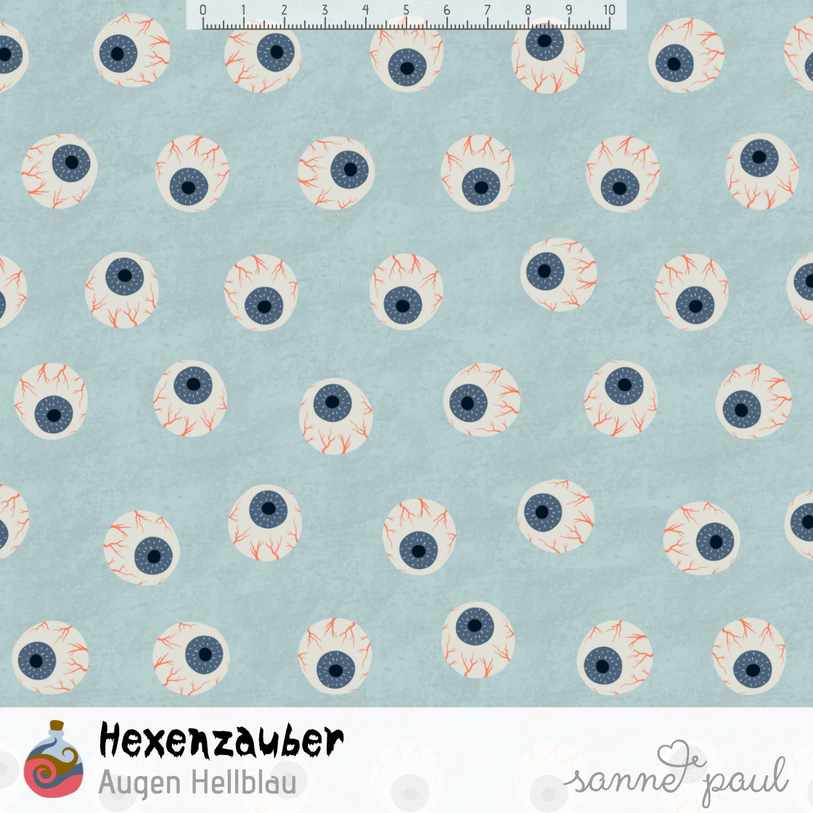 Bio Webware Stoff - Hexenzauber Augen Hellblau - SannePaul, Tiere, blau, Halloween, 100% Bio-Baumwolle Bio Webware Stoff - Hexenzauber Augen Hellblau - SannePaul, Tiere, blau, Halloween, 100% Bio-Baumwolle