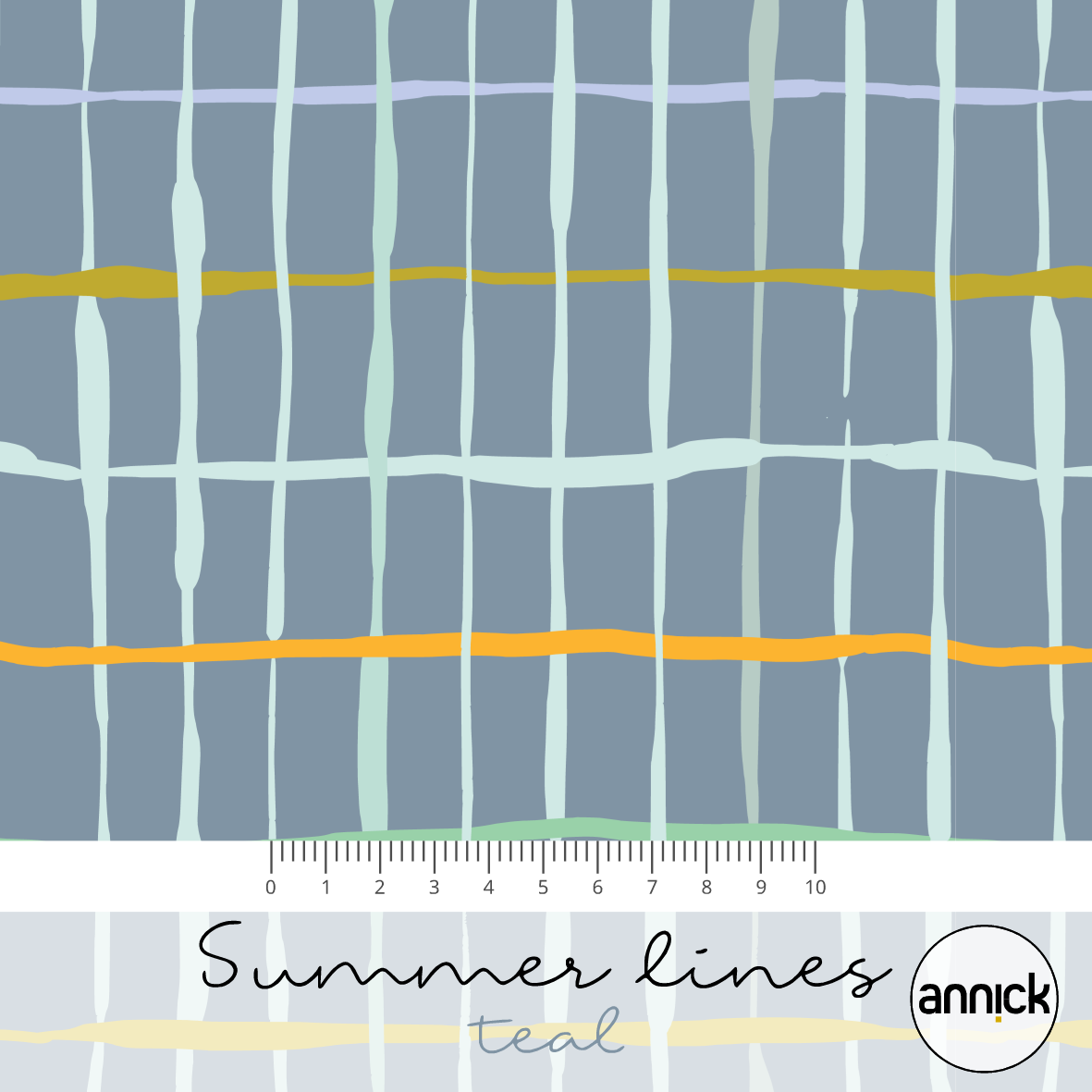 Bio Stoff  -  Summer Lines Teal  - Annick, petrol, grün, Abstrakt, Kariert