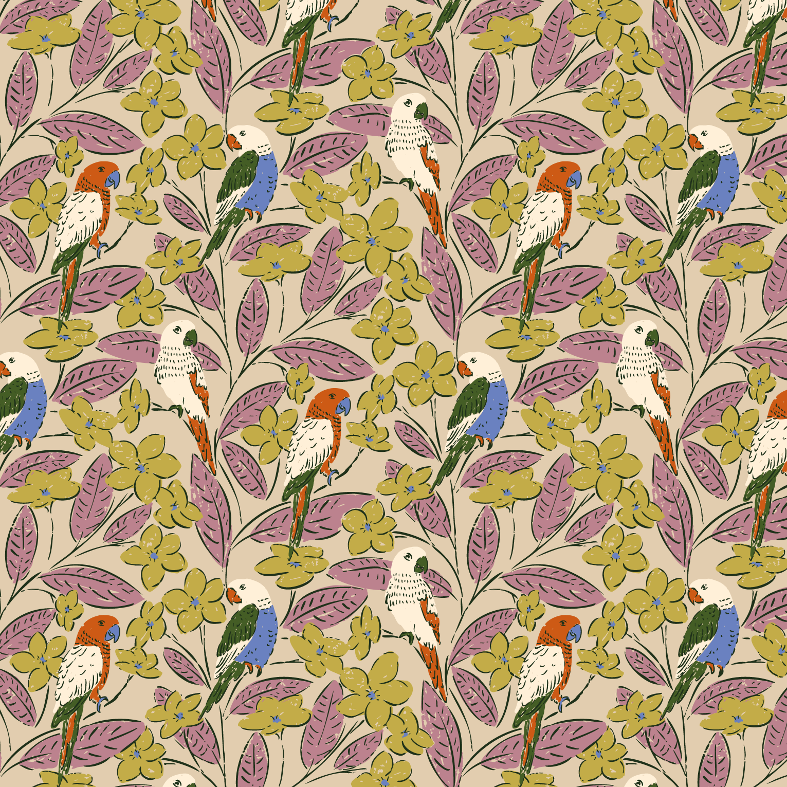 Organic fabric  -  Parrot Paradise mustard