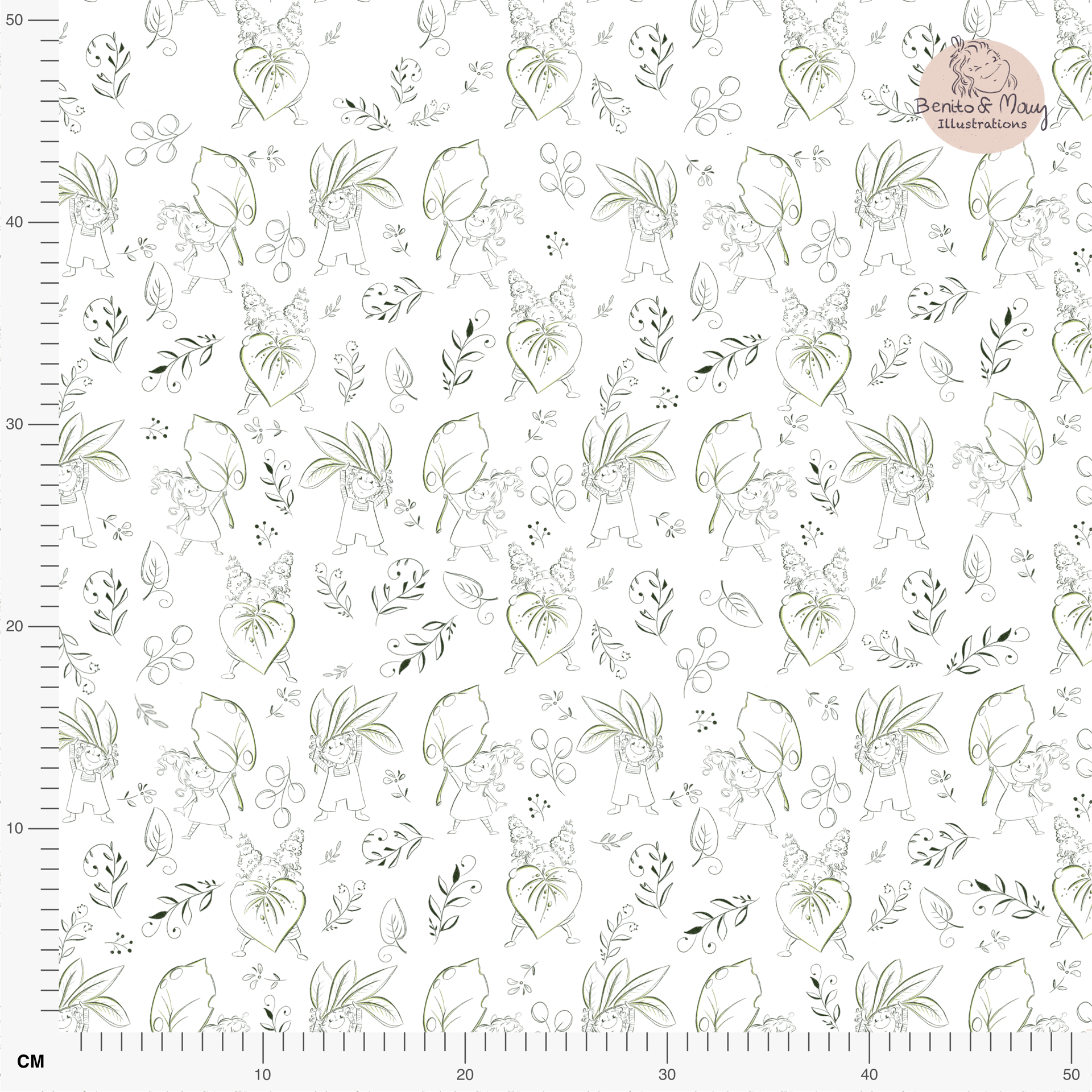 Bio Stoff  -  Botanical Fairytale Skizze weiß, mittel