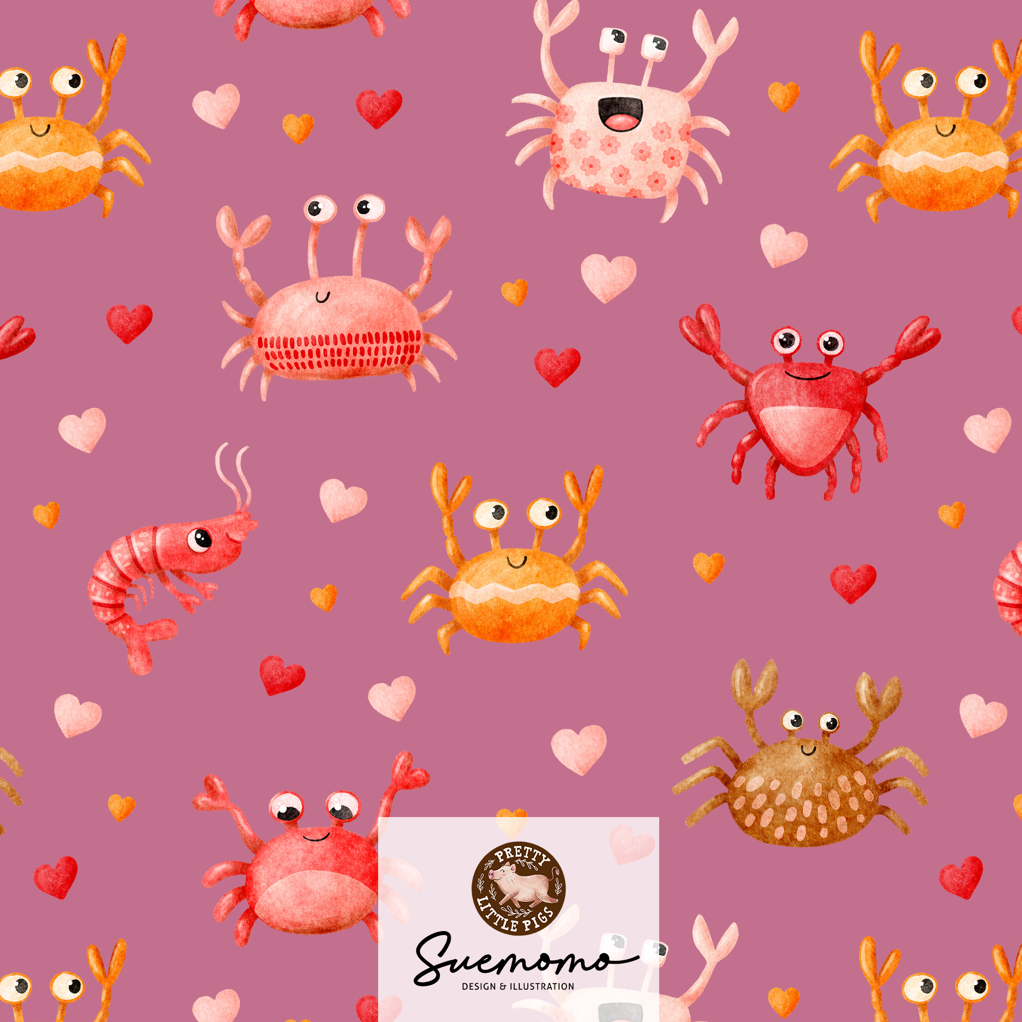 Bio Stoff  -  Summer Fun Krabbenliebe  - PrettyLittlePigs, Sommer, Tiere, beere