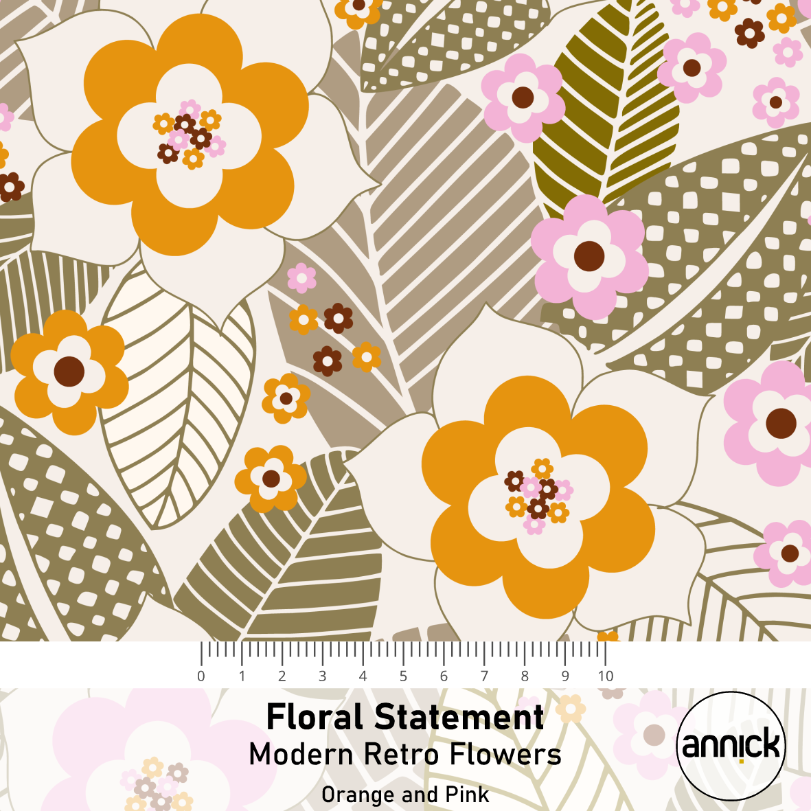 Bio Stoff - Floral Statement Modern Retro Flowers orange, pink