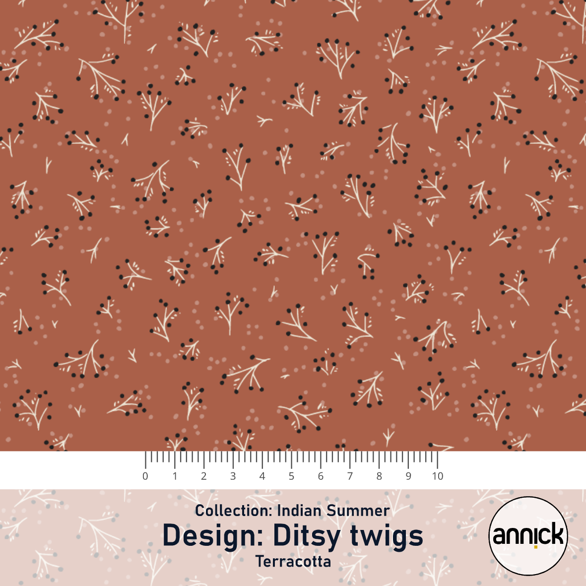 Bio Stoff  -  Indian Summer Ditsy Twigs Terracotta  - Annick, Floral & Blumen, braun, Herbst