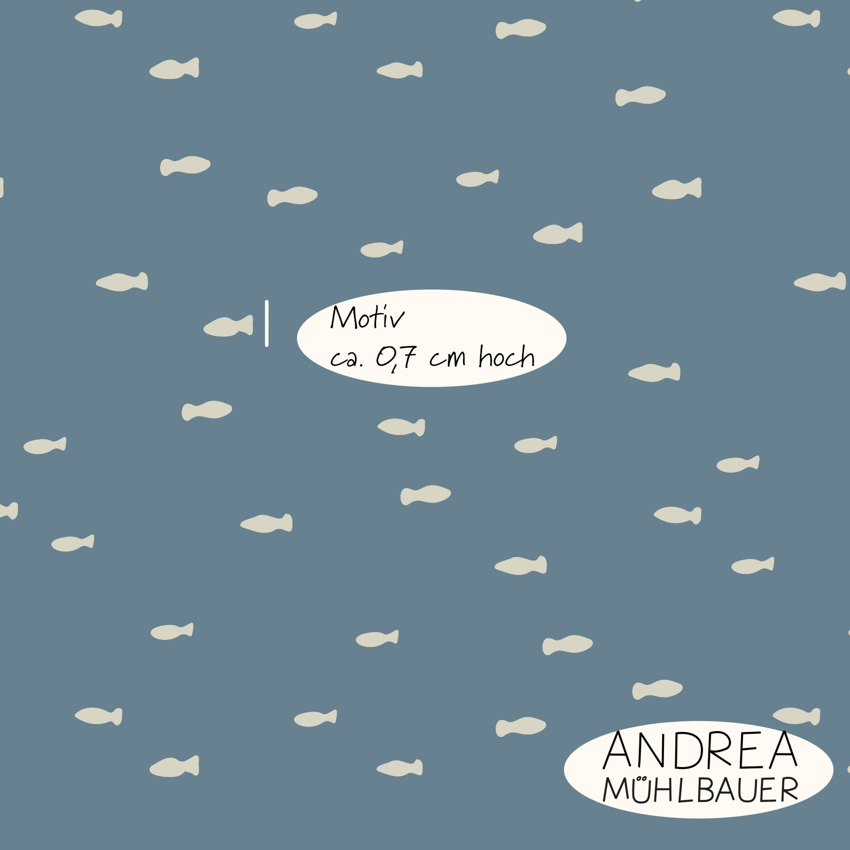 Bio Webware Stoff  -  Fish in Blue Sea Small  - AndreaMuehlbauer, blau, Tiere, 100% Bio-Baumwolle