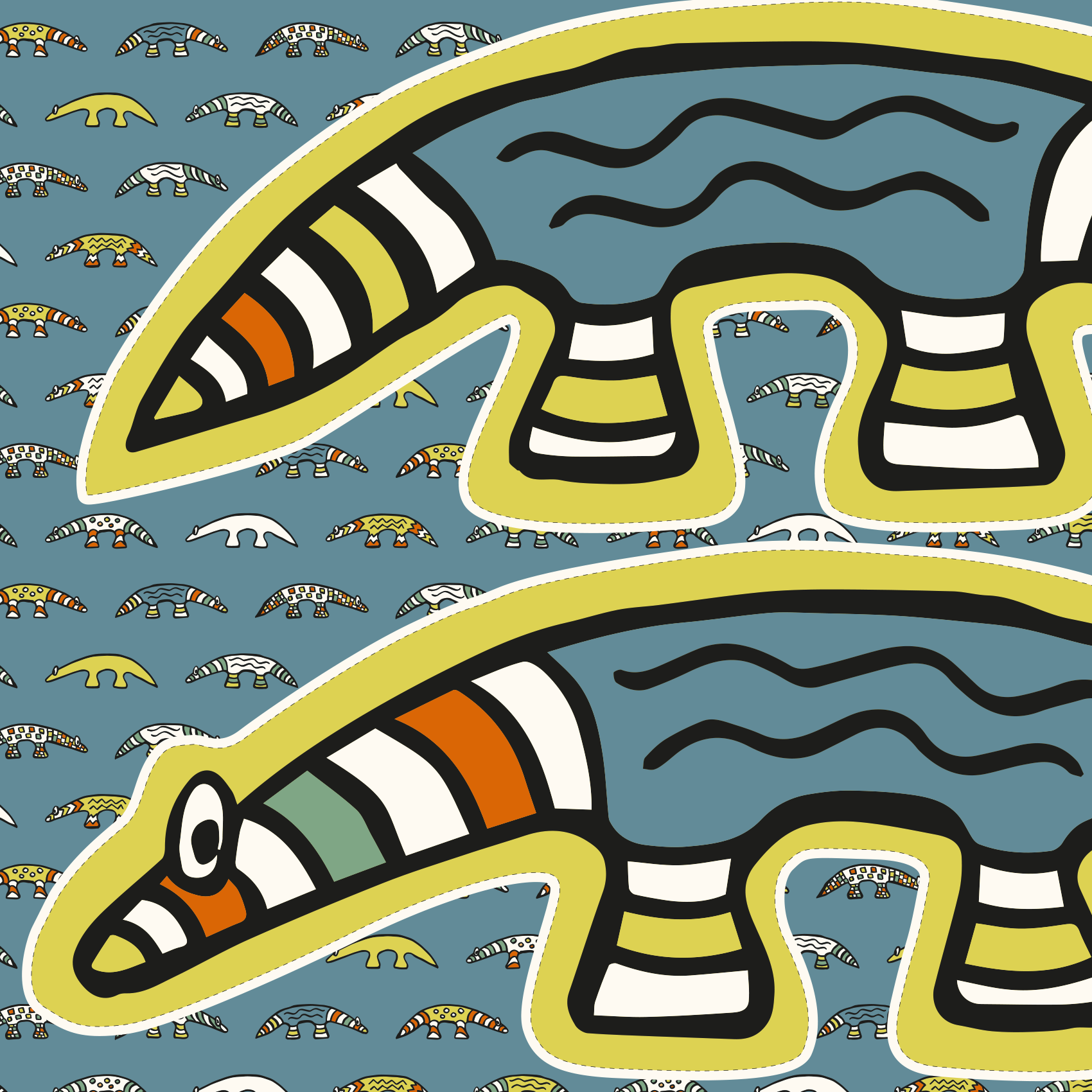 Bio Stoff  -  Anteater Kissen 1m Panel blau, gelb