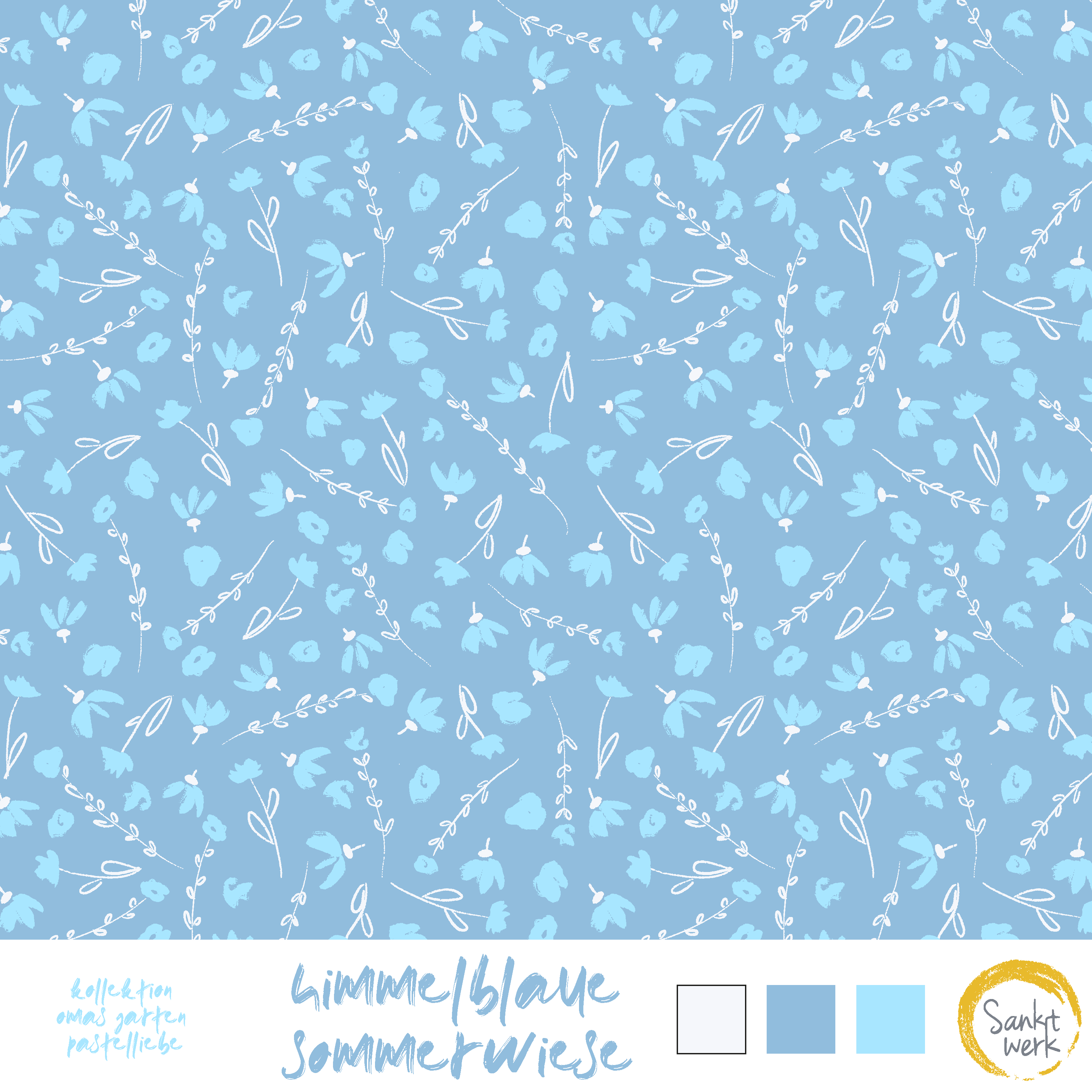 Bio Stoff  -  Himmelblaue Sommerwiese  - Sanktwerk, blau, Frühling, Floral & Blumen