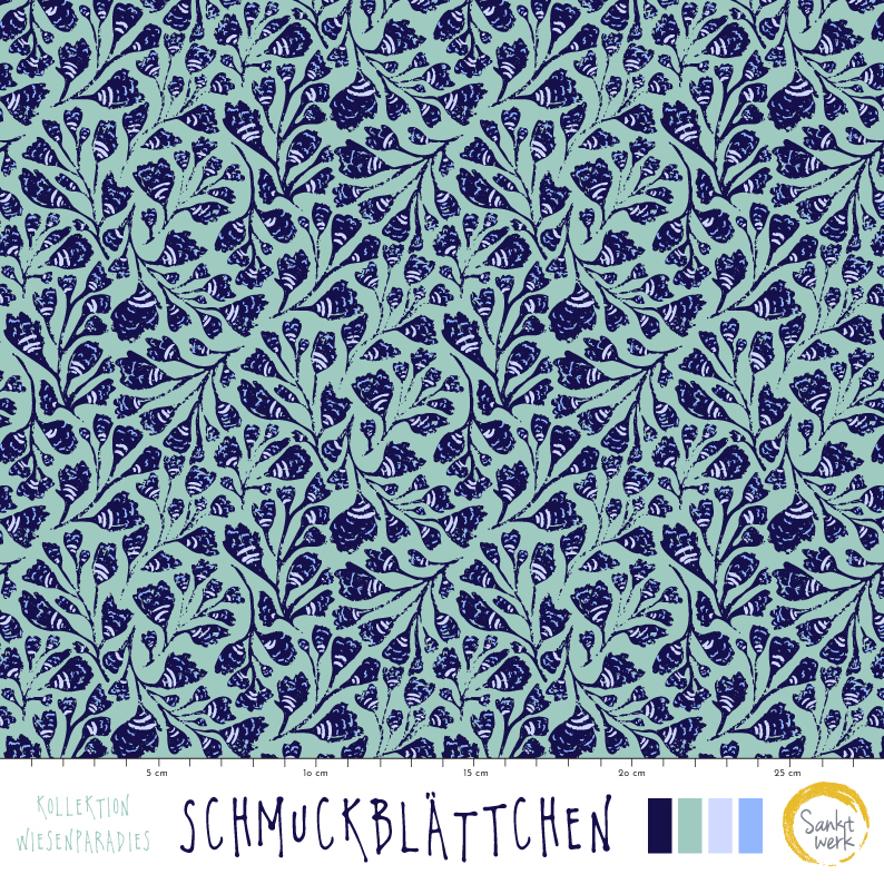 Bio Stoff - Schmuckblaettchen von Sanktwerk in blau und mint