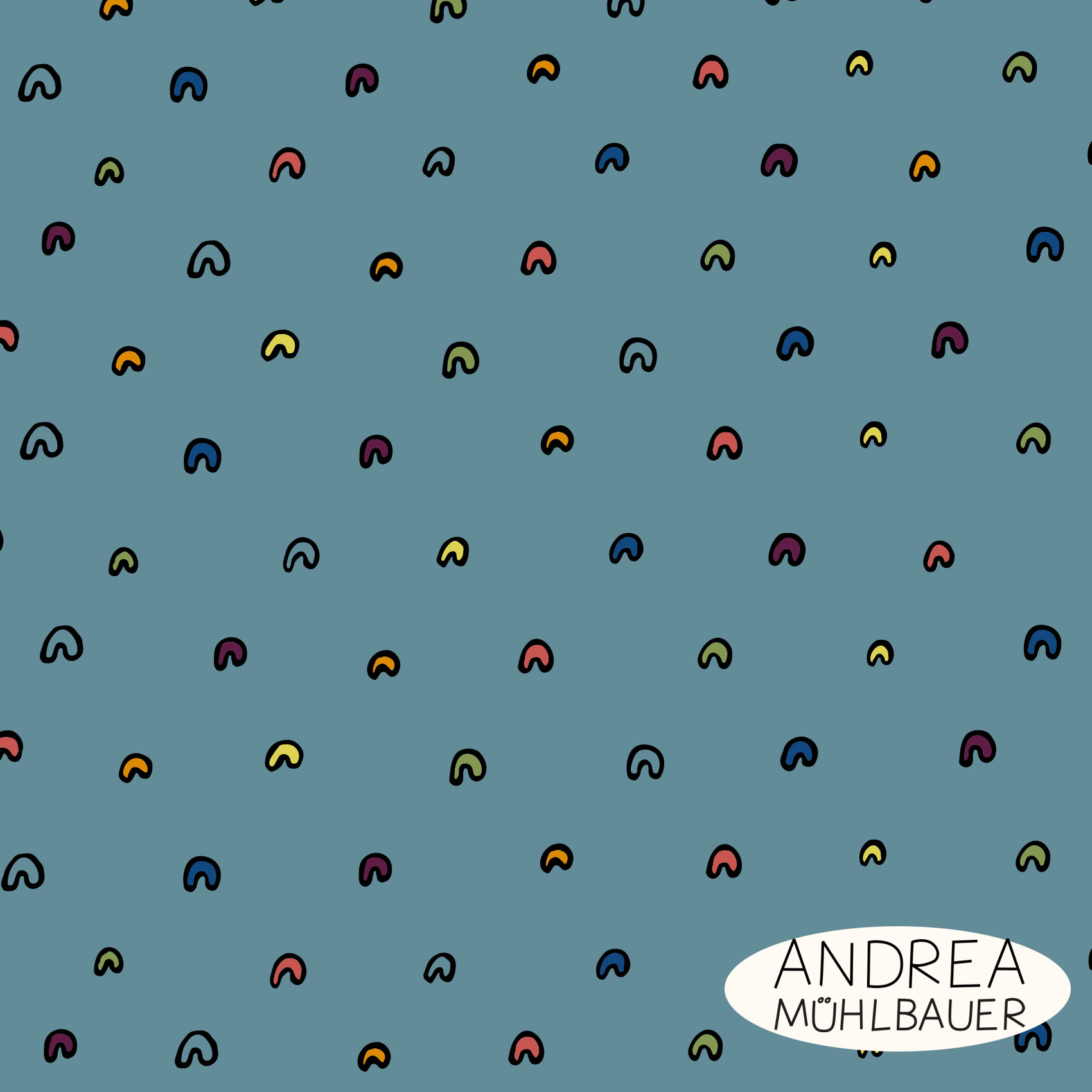 Bio Webware Stoff  -  Little Rainbow  - AndreaMuehlbauer, Fantasy, Regenbogen, blau, 100% Bio-Baumwolle