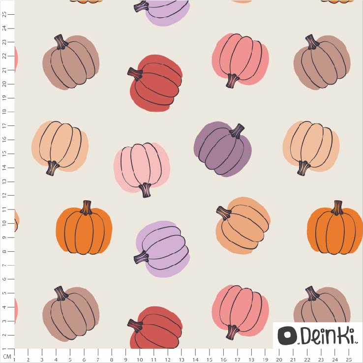 Bio Stoff - Halloween Kuerbisse Bunt Rosa von Deinki in rosa