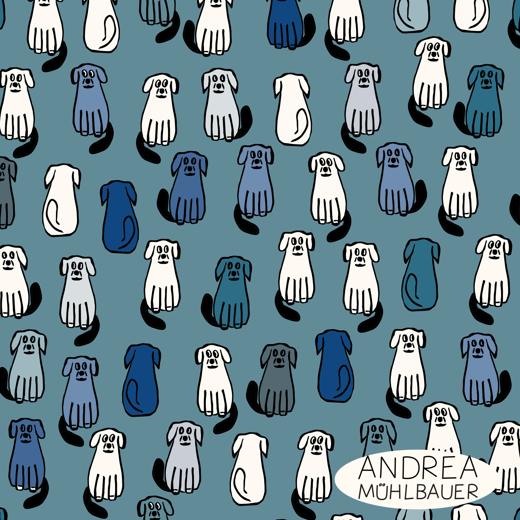Bio Stoff - Hunde Blau von Andrea Muehlbauer in blau