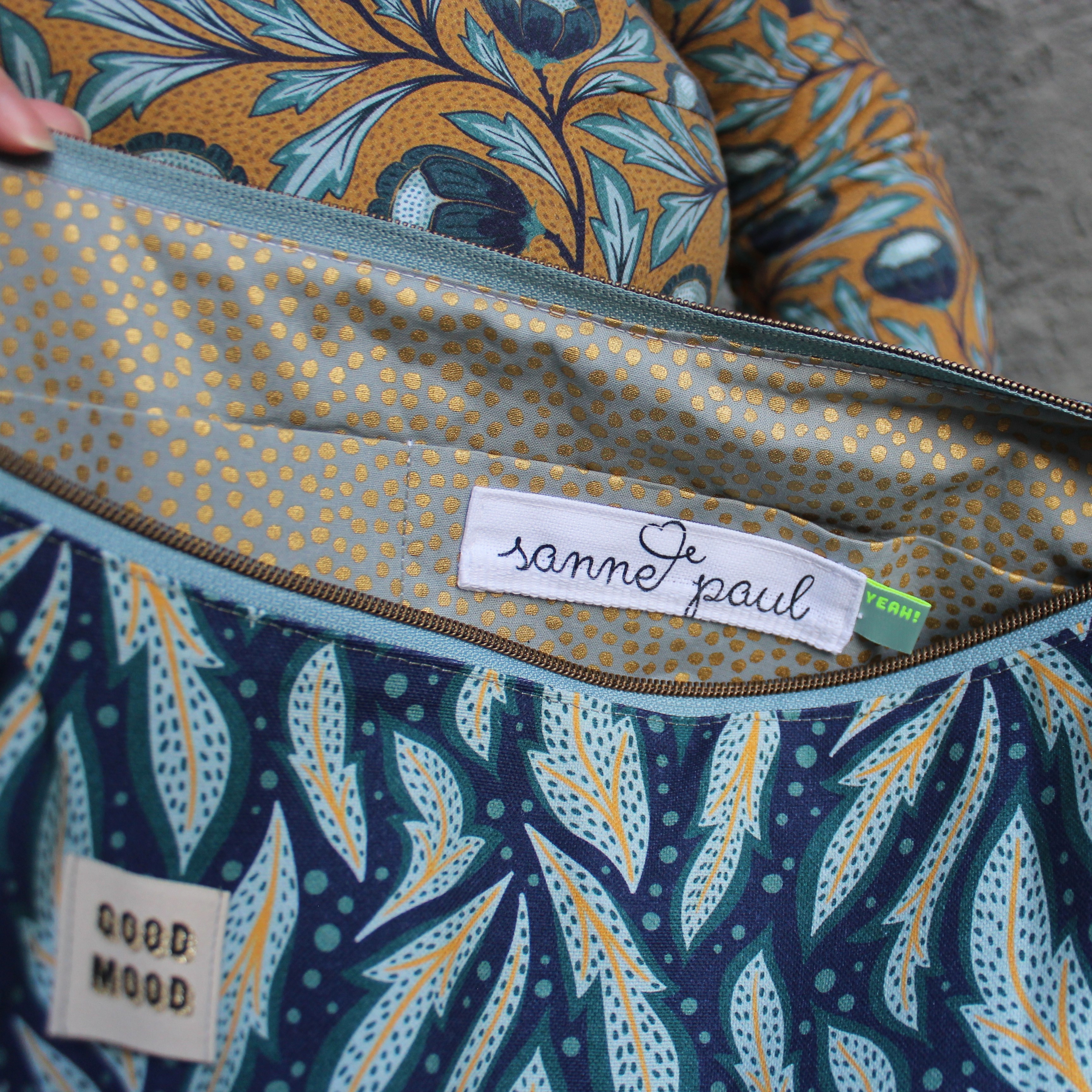 Bio Stoff - Autumn Poetry Leaves Blue by Sanne Paul in blue