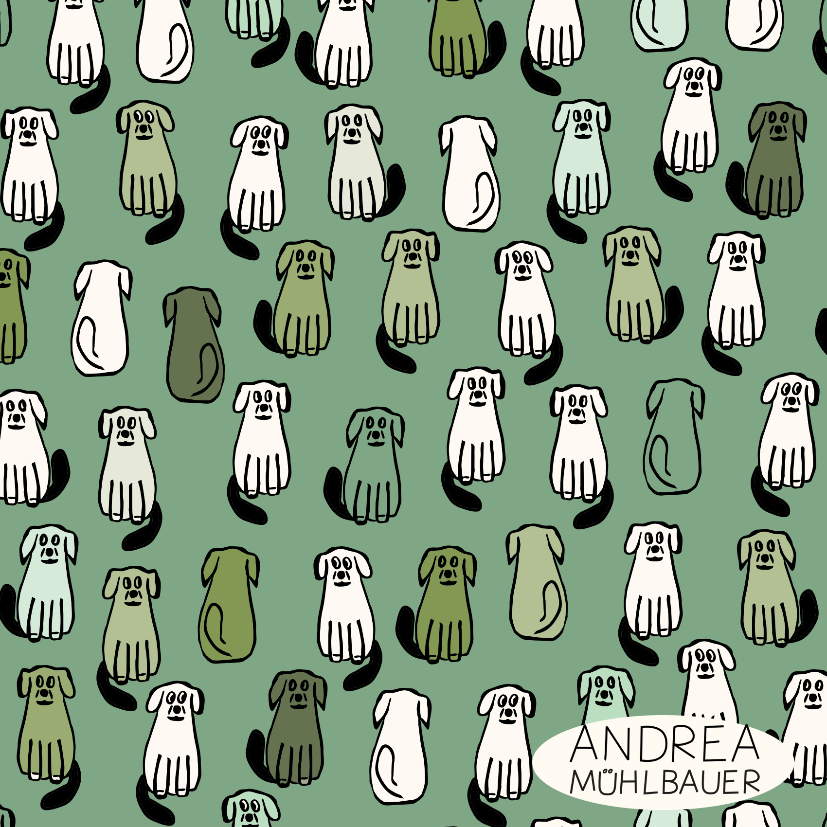 Bio Stoff - Hunde Grün von Andrea Muehlbauer in grün