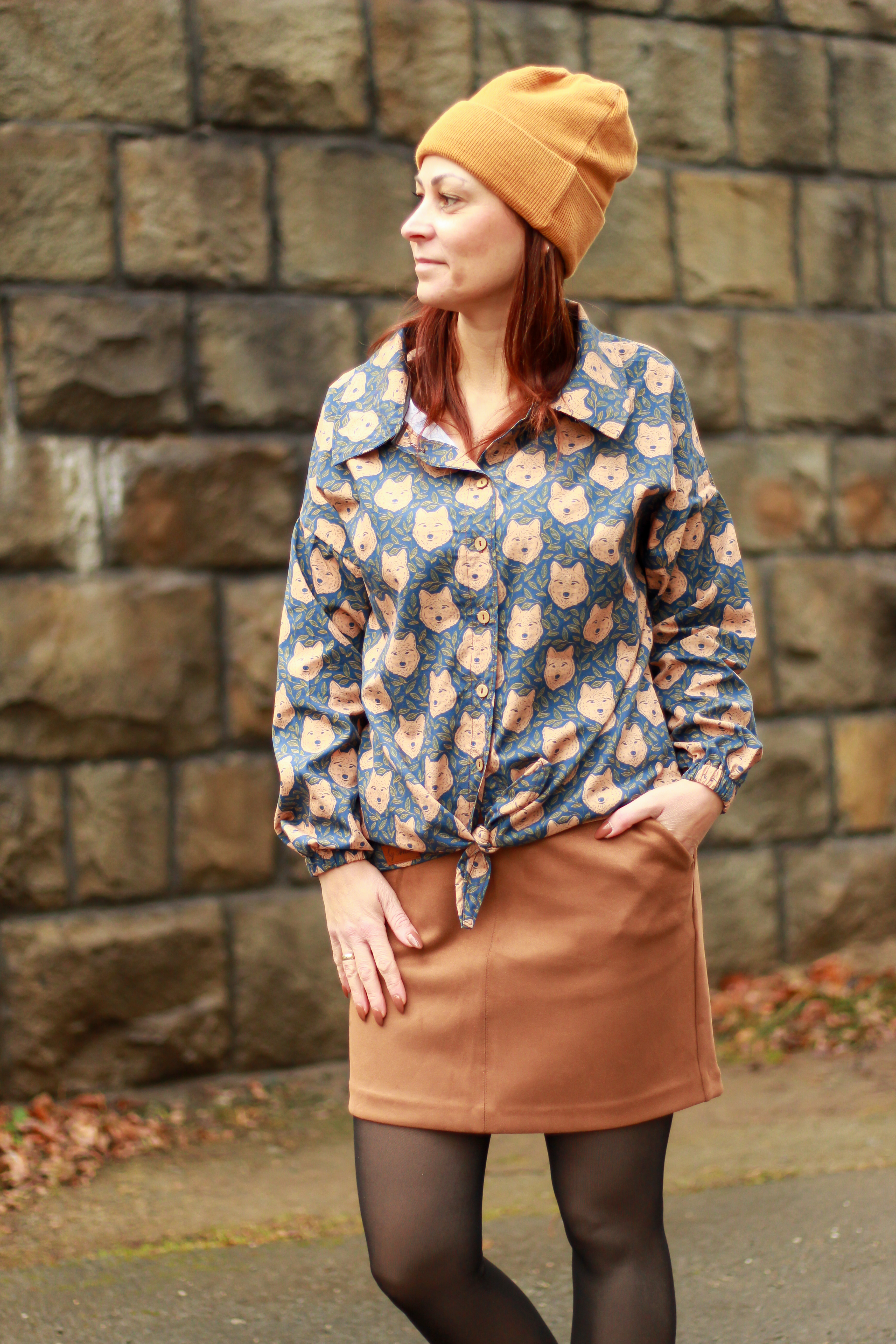 Organic Fabric - Vintage Wild Wolf blue