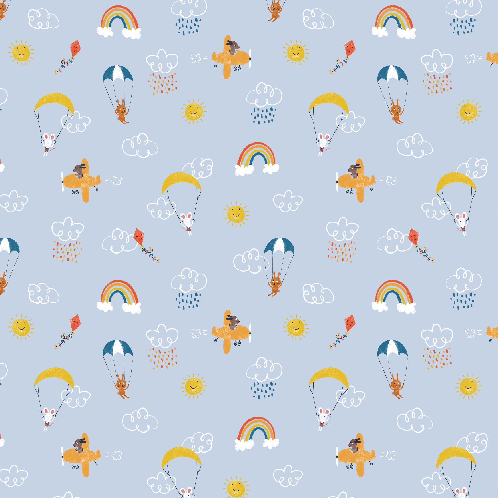 Bio Stoff  -  High In The Sky  - PetraCoumans, bunt, Tiere, Fahrzeuge, Regenbogen, lila