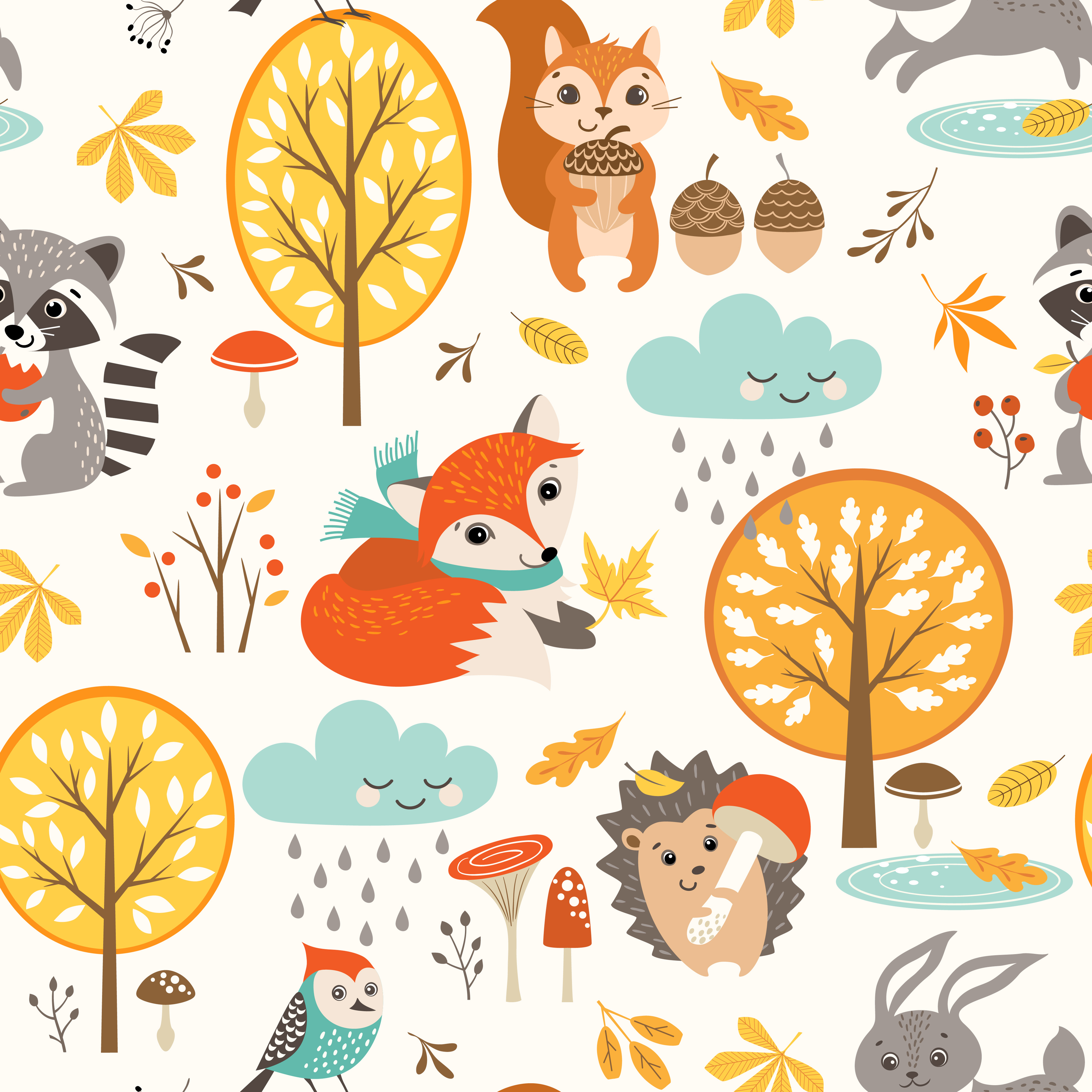 Bio Stoff  -  Herbstspiele  - LilleSelection, Tiere, Herbst, Wald, bunt, creme