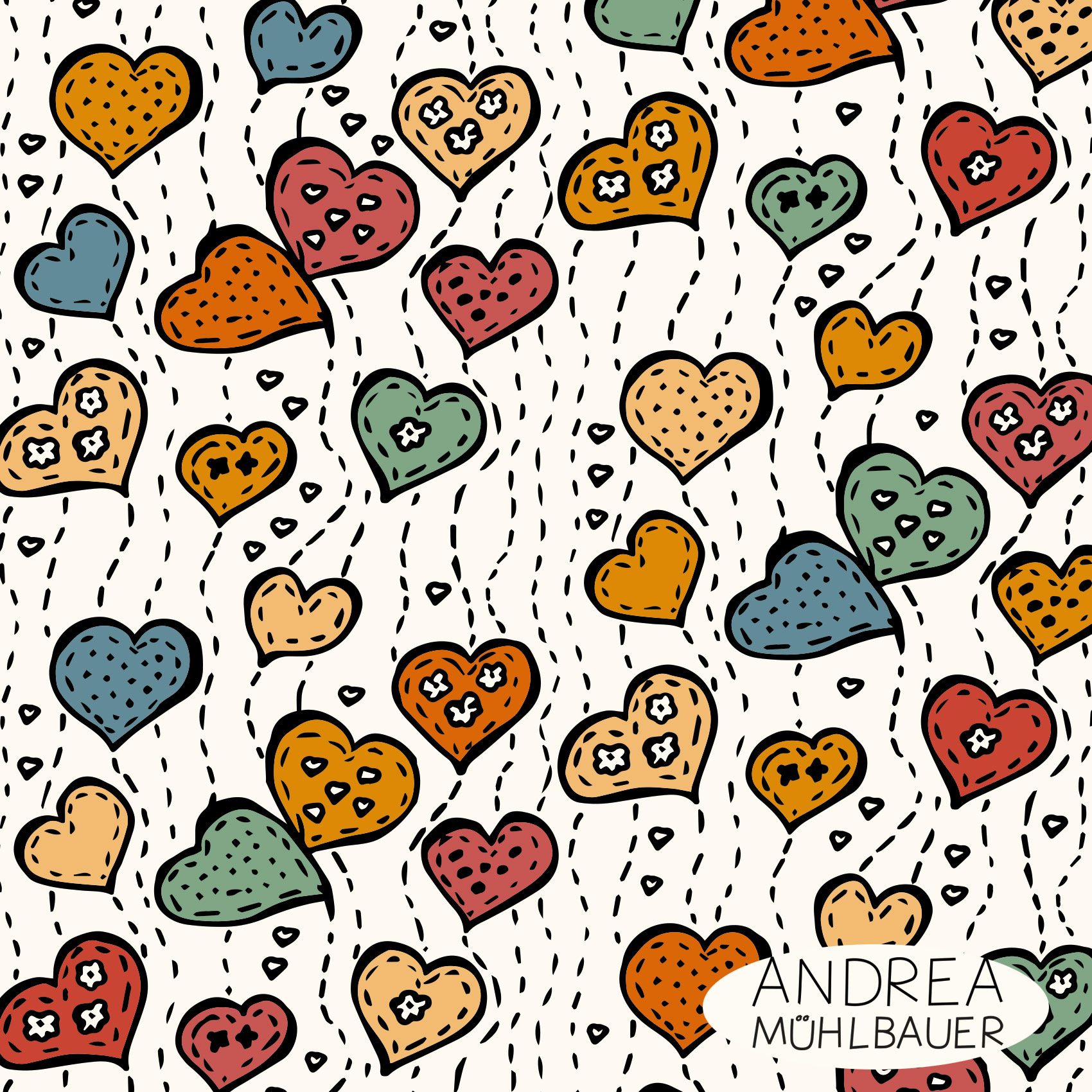 Bio Webware Stoff - Be my Valentine multicolor - AndreaMuehlbauer, creme, Herzen, 100% Bio-Baumwolle Bio Webware Stoff - Be my Valentine multicolor - AndreaMuehlbauer, creme, Herzen, 100% Bio-Baumwolle
