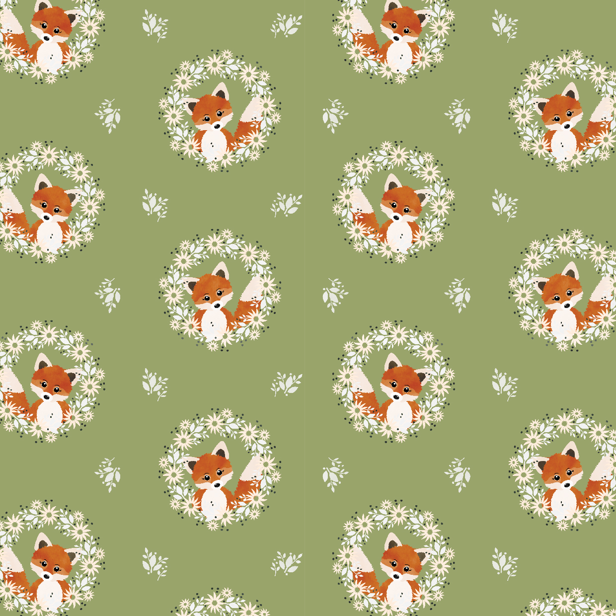 Bio Webware Stoff  -  Fox Green - EviRoider, Tiere, Kinder, grün, 100% Bio-Baumwolle
