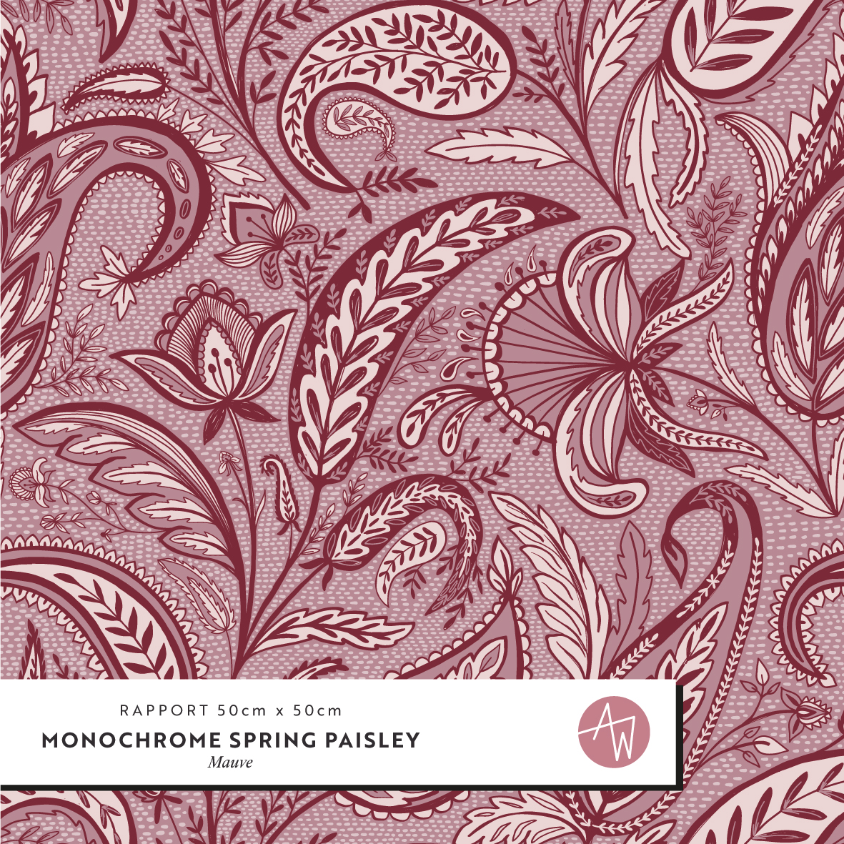Bio Webware Stoff  - Monochrome Spring Paisley Mauve - AlexandraWeise, bordeaux, Paisley, 100% Bio-Baumwolle