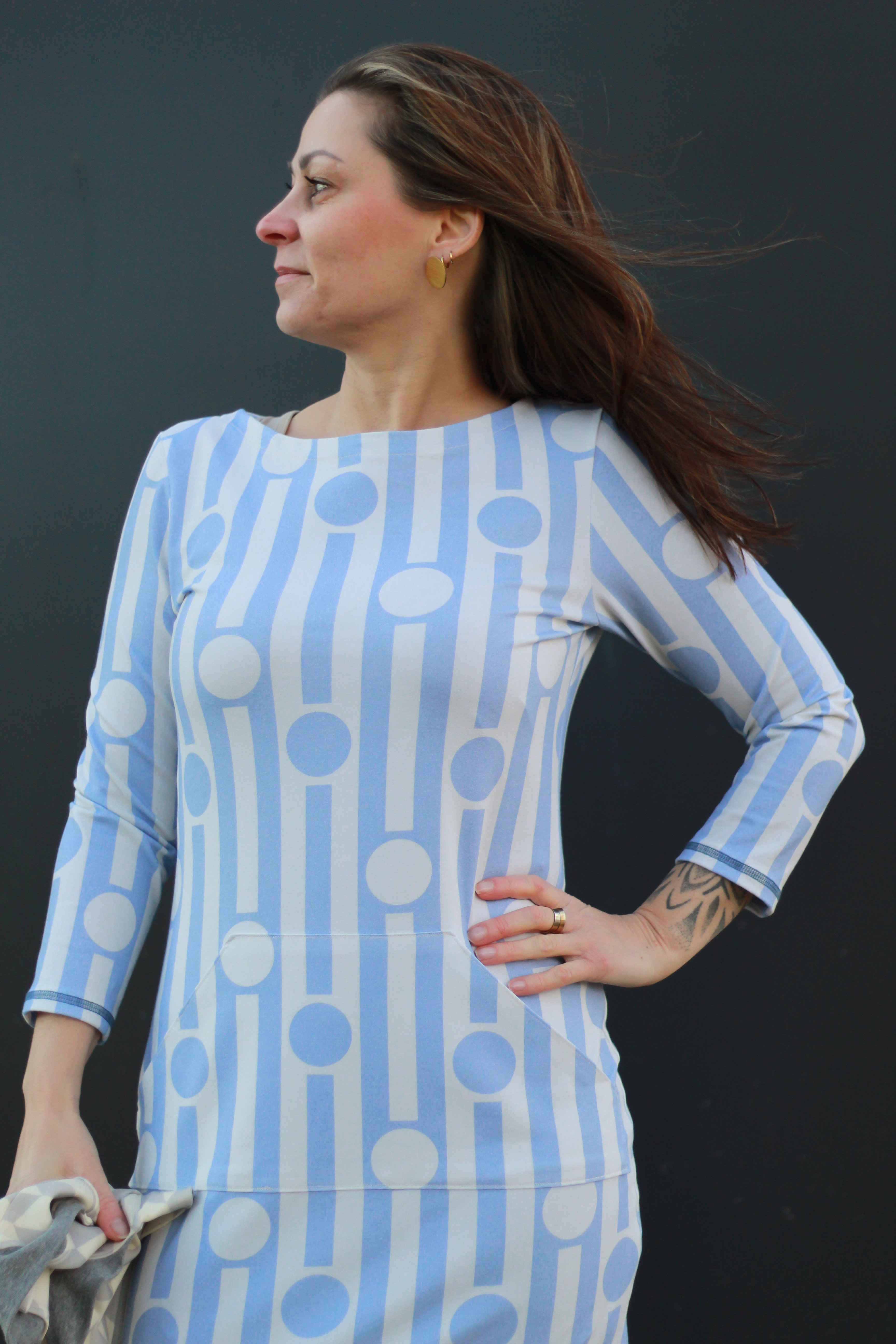 Bio Stoff - Geometric Evergreen Stripes and Dots mint