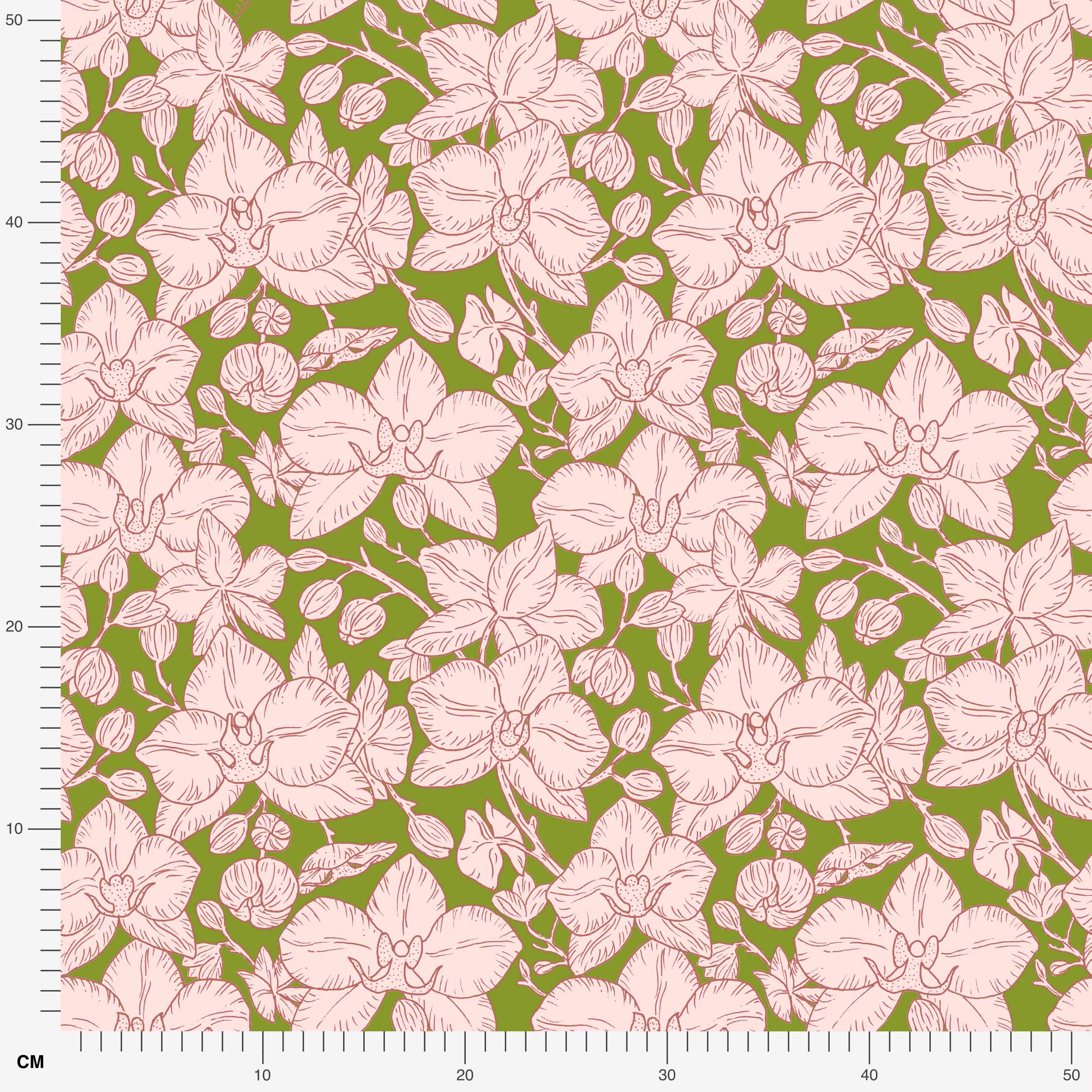 Bio Stoff  - Orchideenliebe Blütenherz grün