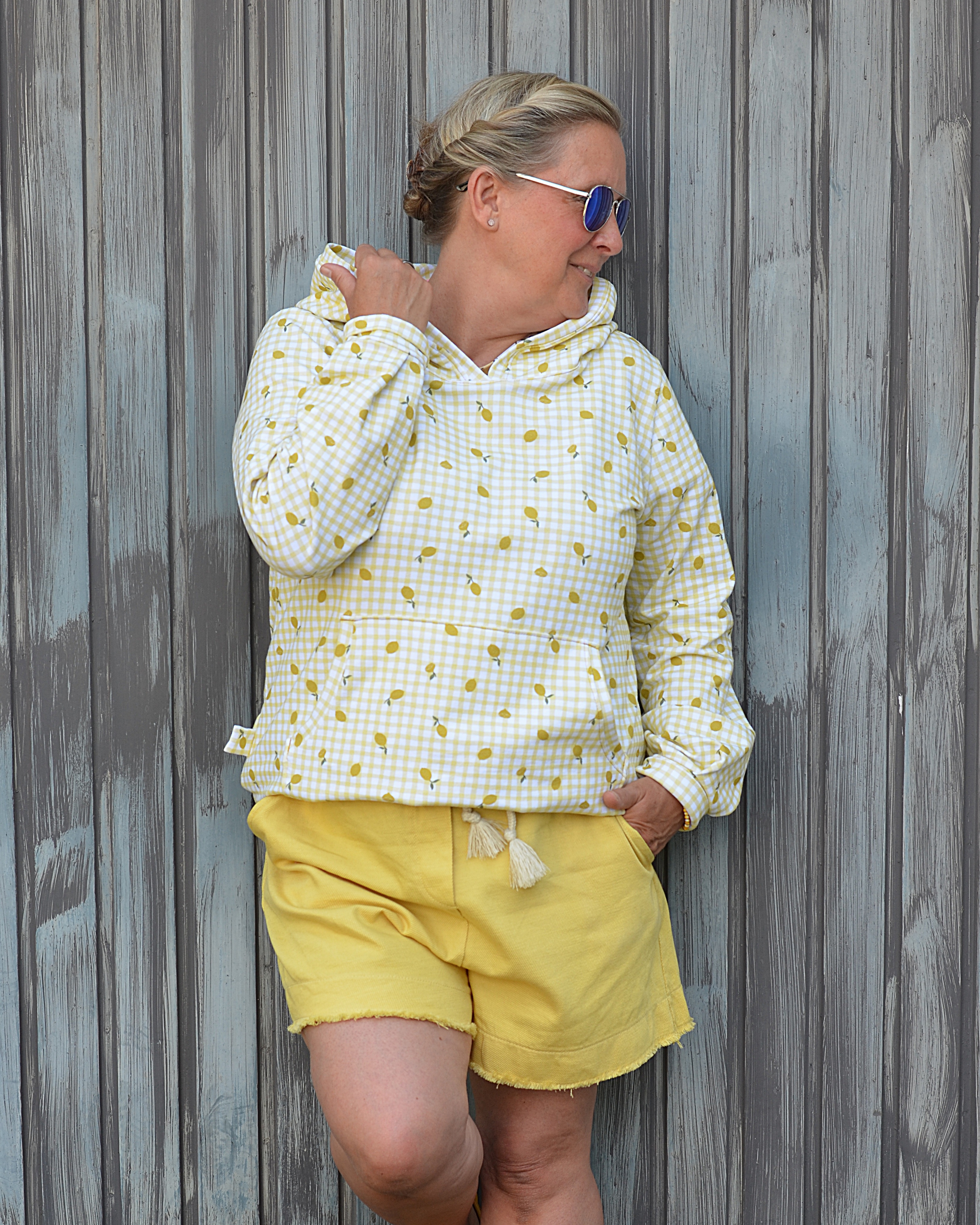 Organic fabric - Mini Zitronen und Karos yellow