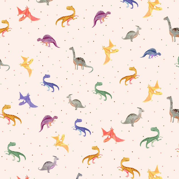 Organic fabric - Dino Party colorful - Kristin Tessen