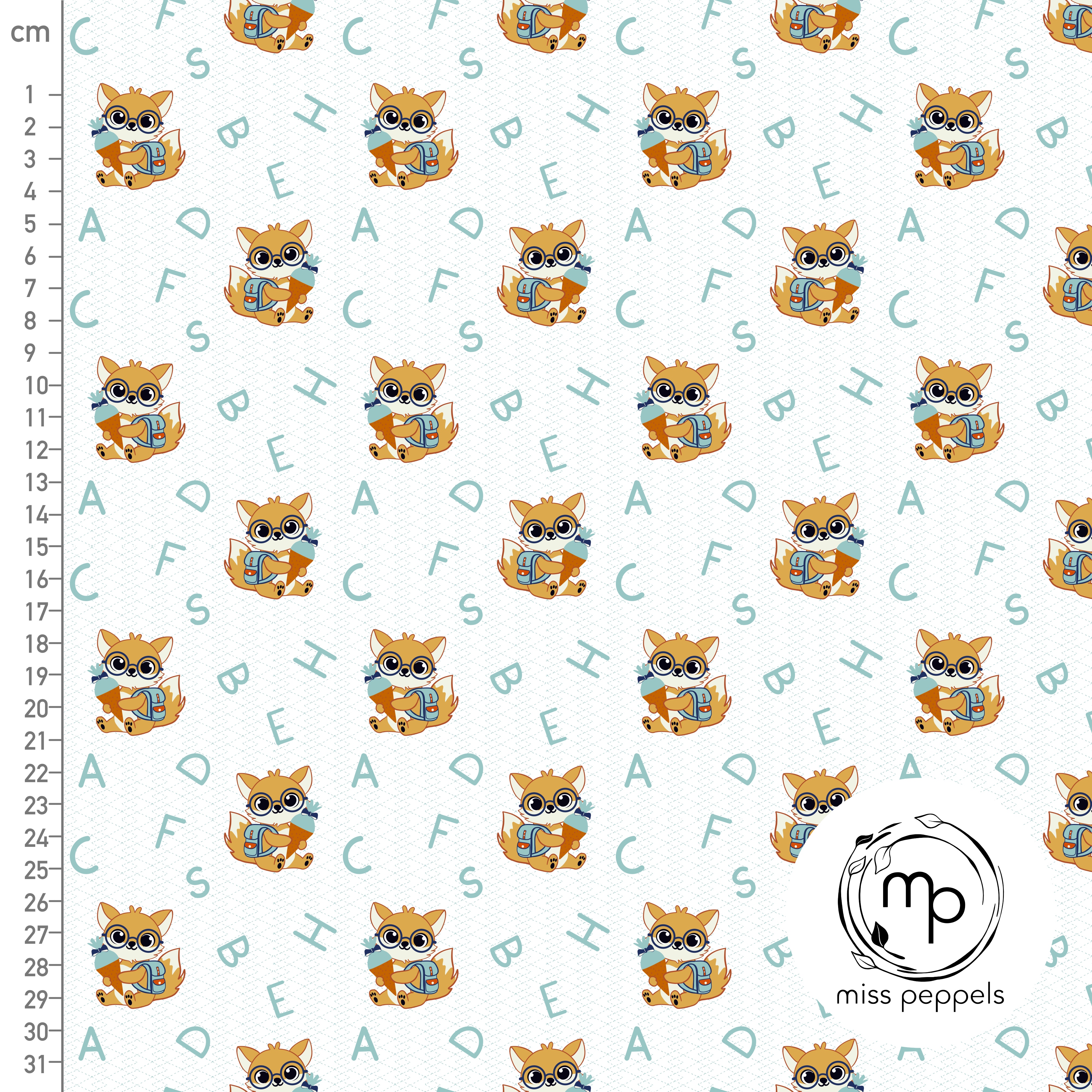Bio Stoff - Buchstaben Fuchs Weiss Tuerkis von misspeppels in türkis