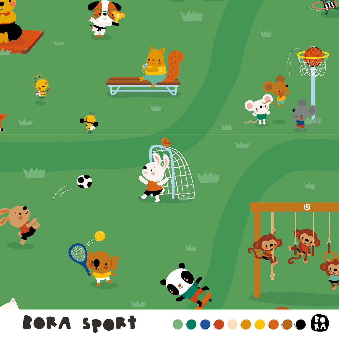 Bio Stoff  - Sport - Bora, grün, Kinder, Tiere