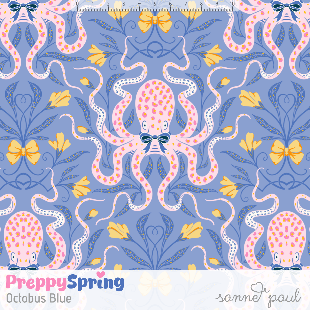 Bio Stoff  - Preppy Spring Octopus blau