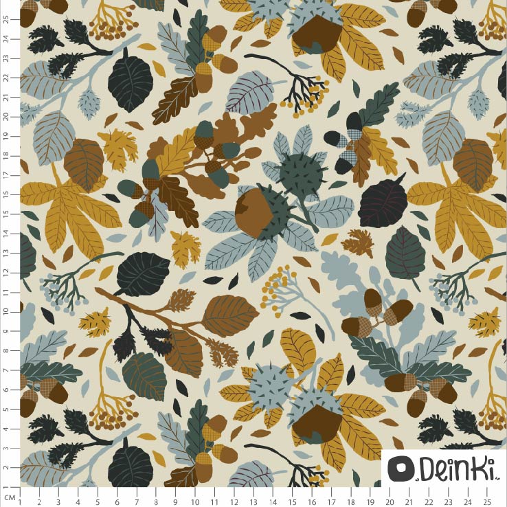 Bio Stoff - Fall In Love With Fall Creme Petrol von Deinki in creme