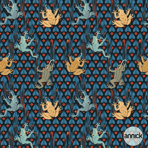 Bio Stoff - Hungry Frogs Dark by Annick in blue Bio Stoff - Hungry Frogs Dark by Annick in blue