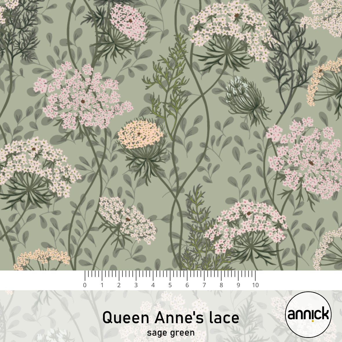 Bio Stoff  - Queen Anne's Lace Green - Annick, grün, Blumen